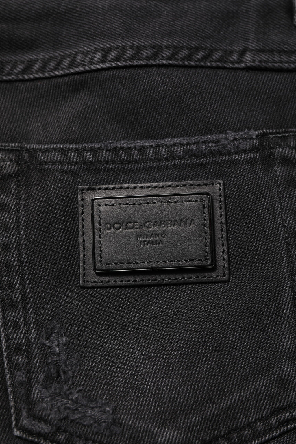 Dolce & Gabbana Black Cotton Logo Plaque Skinny Denim Jeans