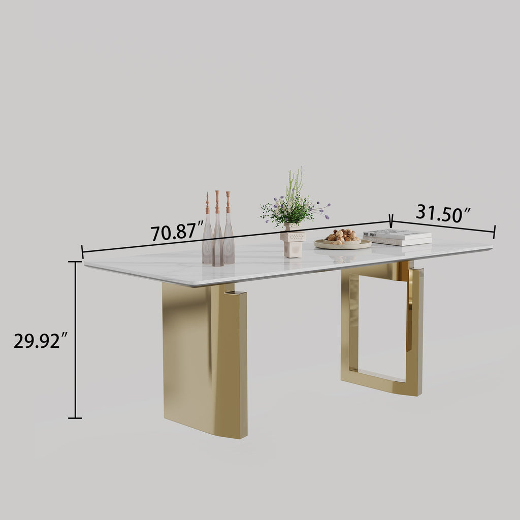 0.47' Thick Sintered Stone Composite Tempered Glass Top Rectangular Dining Table with Stainless Steel Base