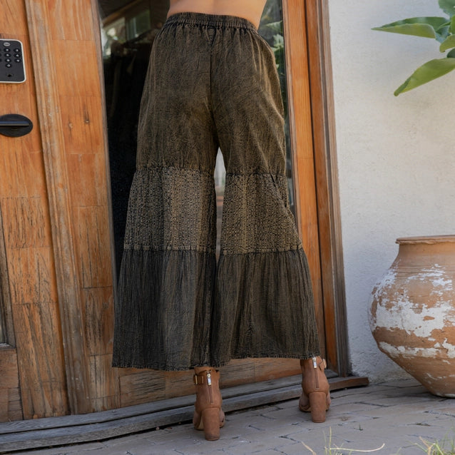 Young Threads Boho Tiered Patch Inserted Denim & Knit Pants