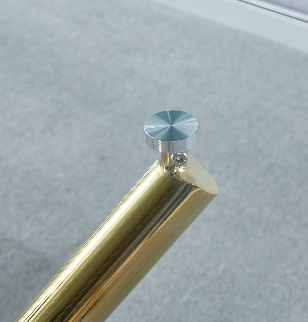 Rectangular Tempered Glass Dining Table with Double Stainless Steel Base, Modern Dining Room Interior Design, For 6 People