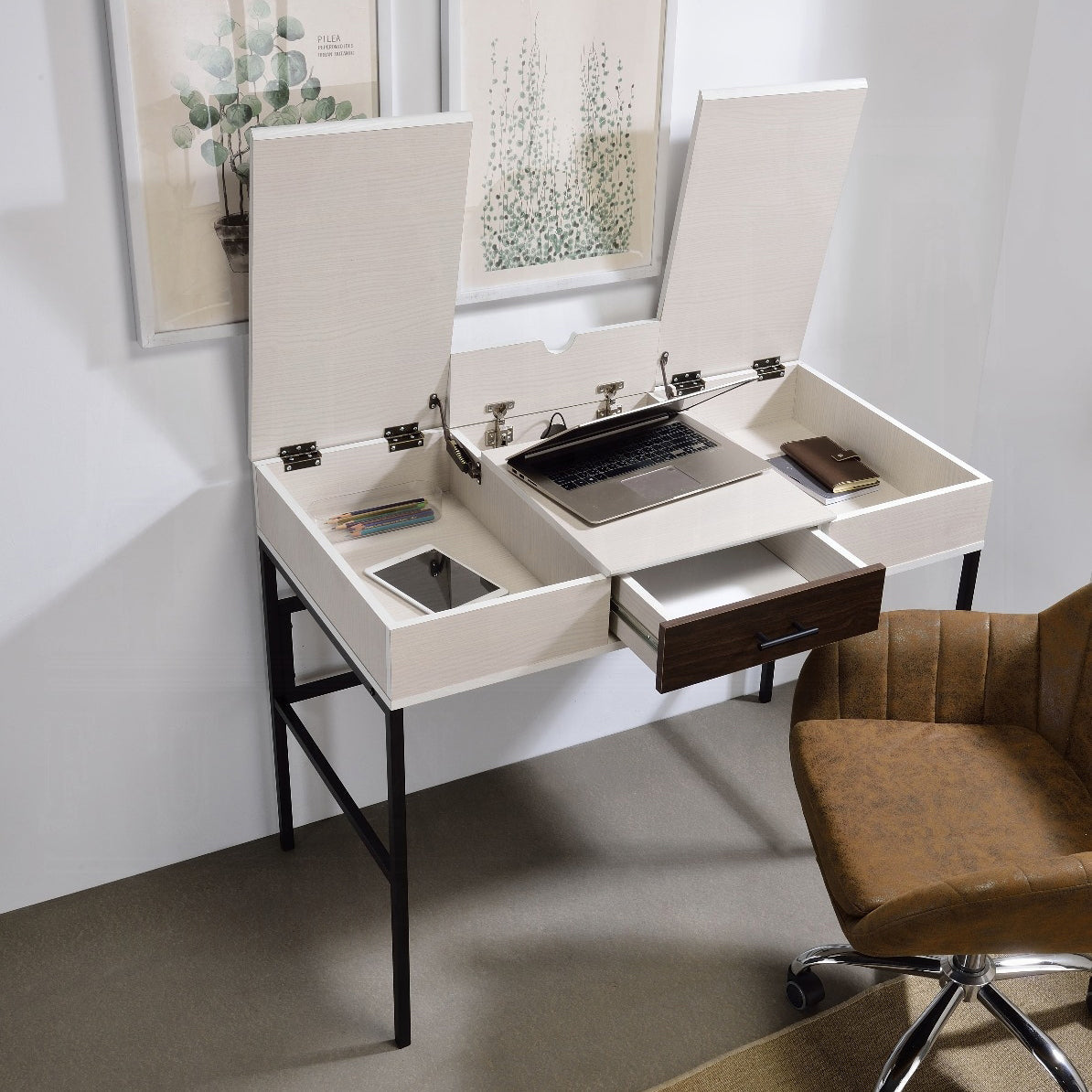 Natural and Black Writing Desk with USB Port