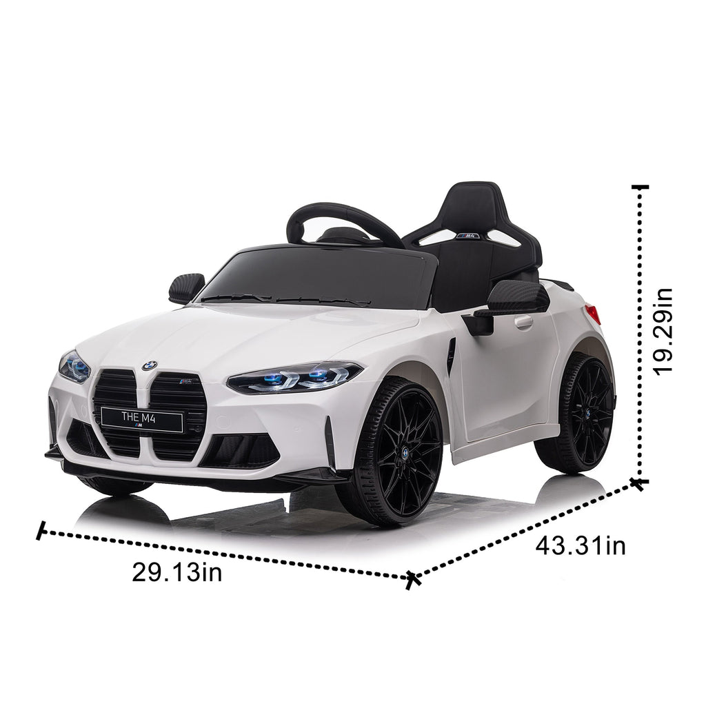 BMW M4 12v Kids ride on toy car 2.4G W/Parents Remote Control,Three speed adjustable,Power display, USB,MP3 ,Bluetooth,LED light,story,A handle with wheels and a pull, easy to carry