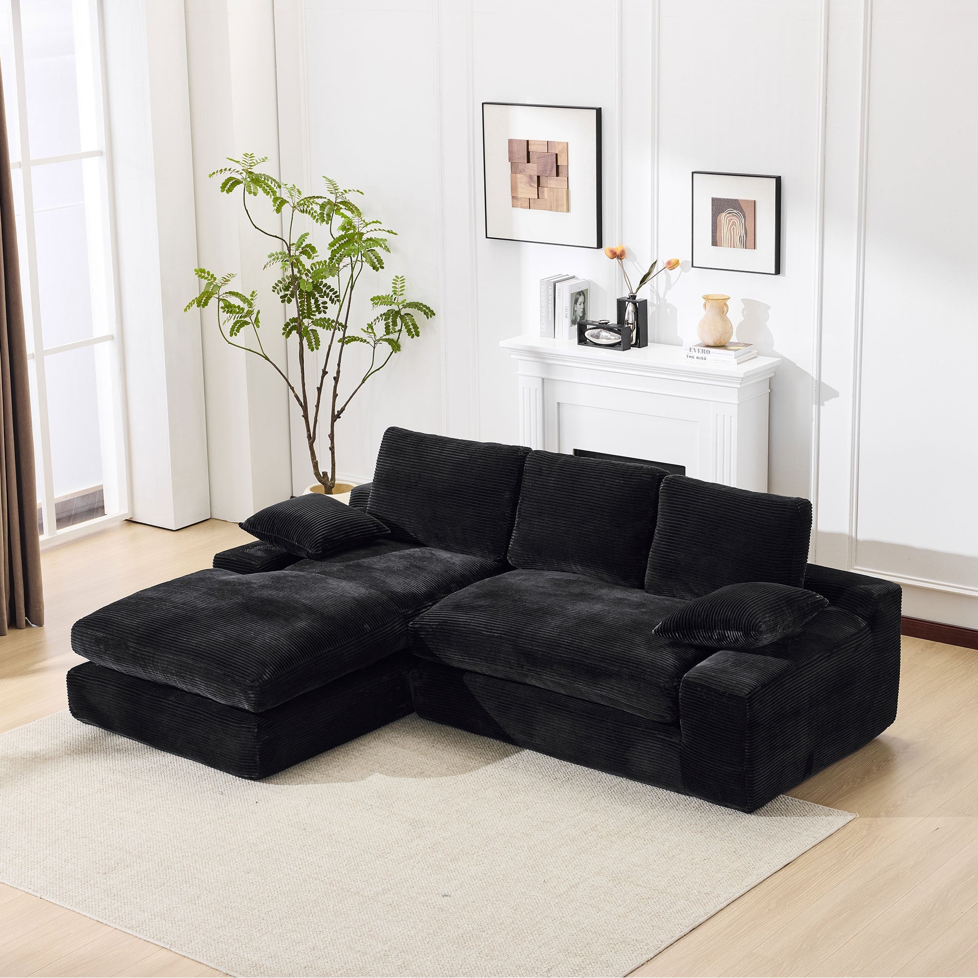 99*69' Modular Sectional Living Room Sofa Set, Modern Minimalist Style Couch, Upholstered Sleeper Sofa for Living Room, Bedroom, 2 PC Free Combination, Installation-free Sofa, L-Shape, Black