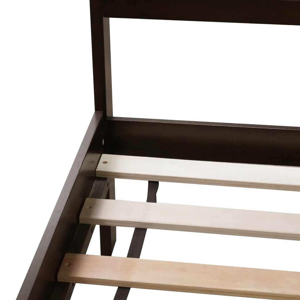 King Size Bed with Rattan Headboard, Two Storage Drawers, Rubber Wood Bed with Enhanced  Support Salts and Feet,Espresso