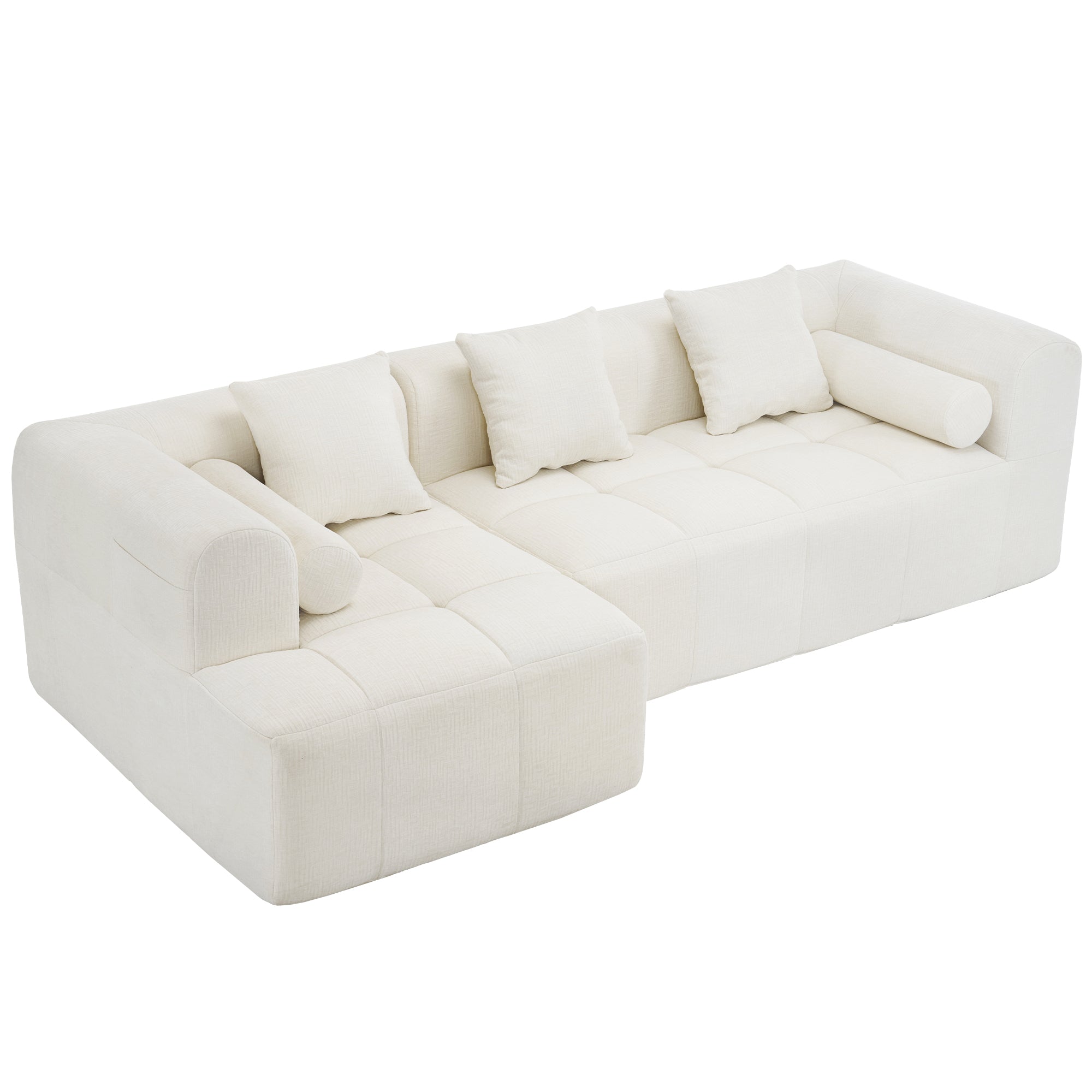 Modern Beige Modular Sectional Sofa with Deep Seating and Side Pockets, Chenille Upholstery, 101.2'