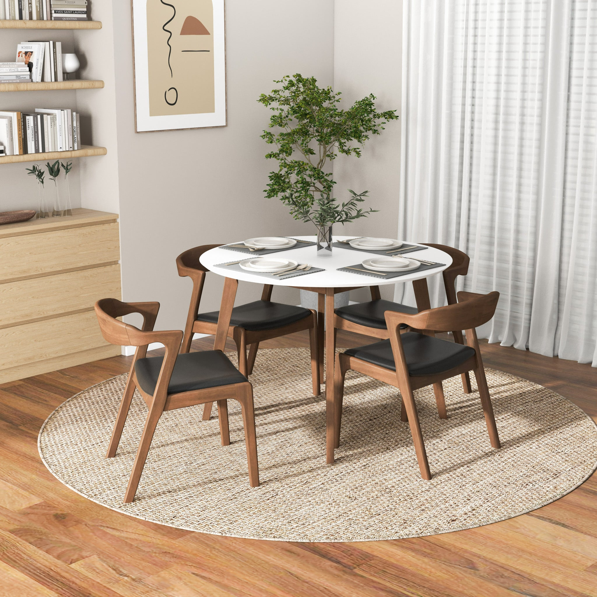 Alina Contemporary Dining Table with Smooth White Finish and Solid Wood Base 43' Diameter X 29.5' H Kitchen Dining Room Circle Dinner Pedestal Table