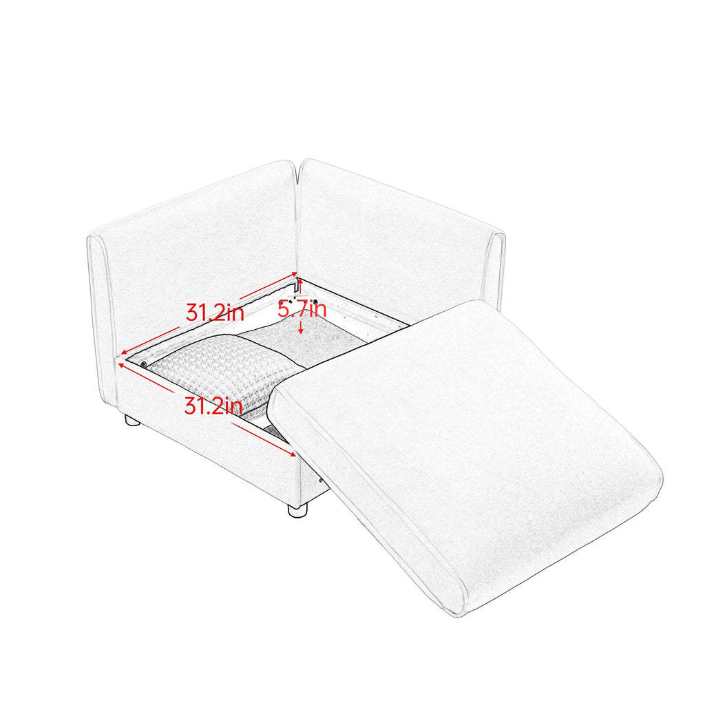 Elegant Green Chenille  Sofa with Storage Seat and Ottoman, U-Shaped 3-Seater Cylindrical Backrest and Armrests, Contemporary 3-Seater Fabric Couch with Hidden Storage Compartment