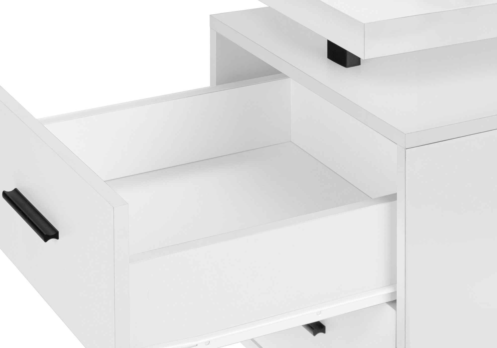 Computer Desk, Home Office, Laptop, Left, Right Set-up, Storage Drawers, 60'l, Work, White Laminate, Black Metal, Contemporary, Modern
