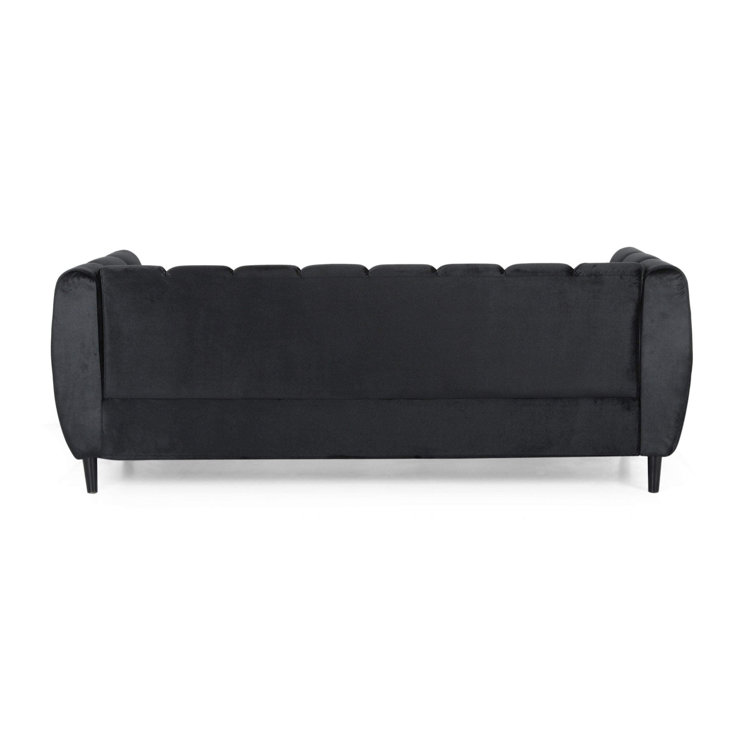 Miranda Modern Glam Velvet 3-Seater Sofa in Black with Birch Wood Legs