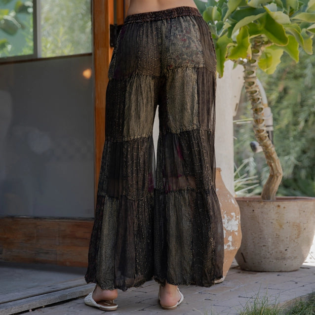 Young Threads Retro Revival Long Flared Patchwork Pants