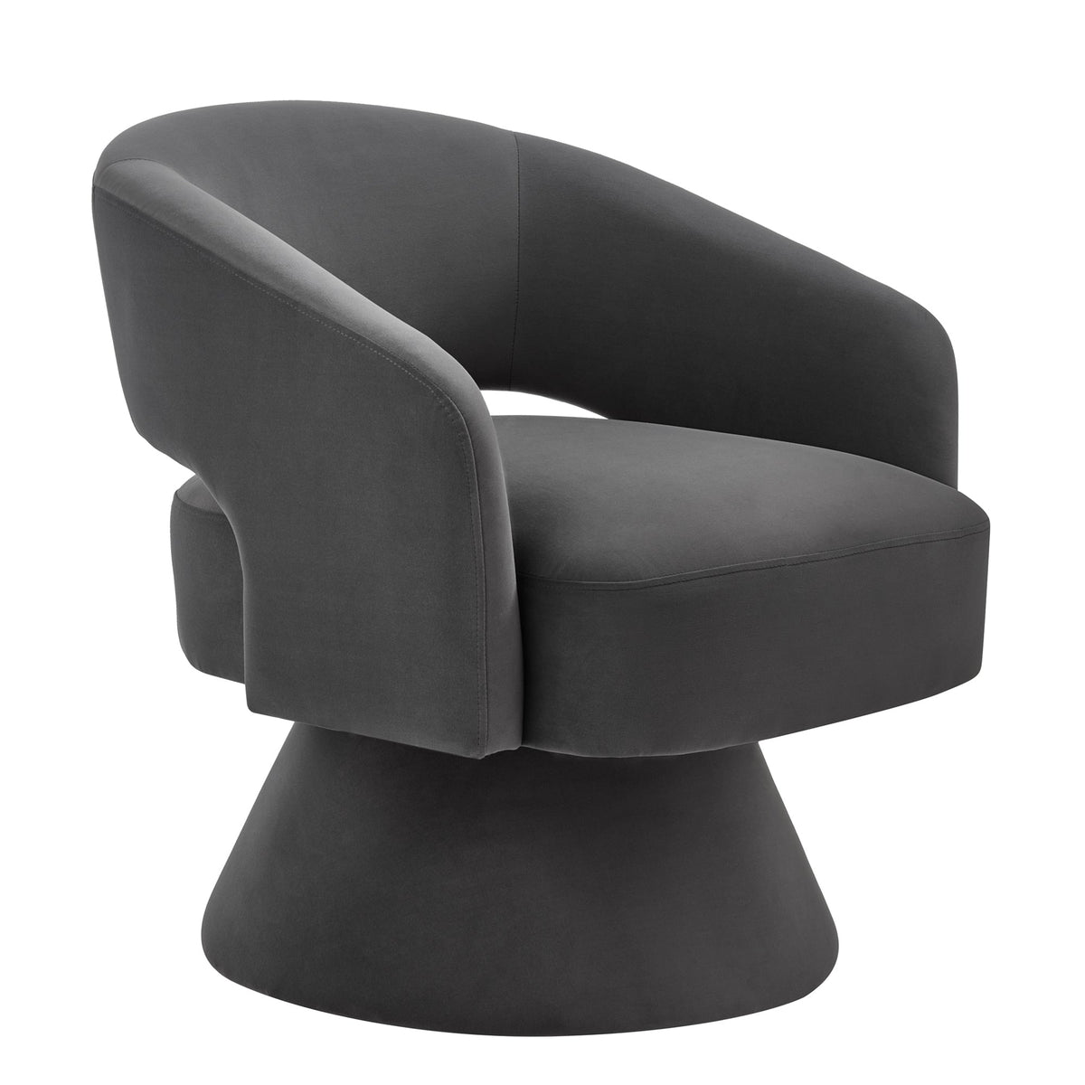 Modern Swivel Barrel Chair, Upholstered Velvet Round Accent Chairs,360 Degree Comfy Swivel Chair with Open Backrest, Single Chair Armchair for Living Room Bedroom, Homerest, Dark Gray