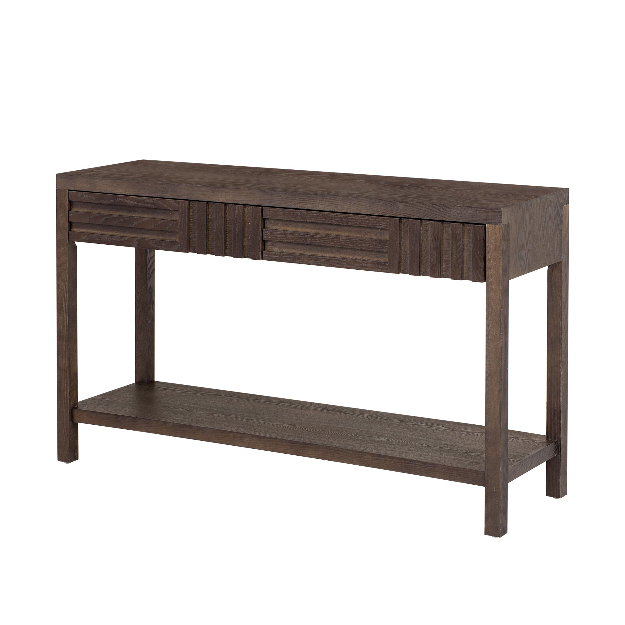 U_STYLE Modern Ash Veneer Console Table, Classic Striped Design, with 2 Drawers & Open Shelf, Perfect for Living Room, Hallway, Entryway, Study Room