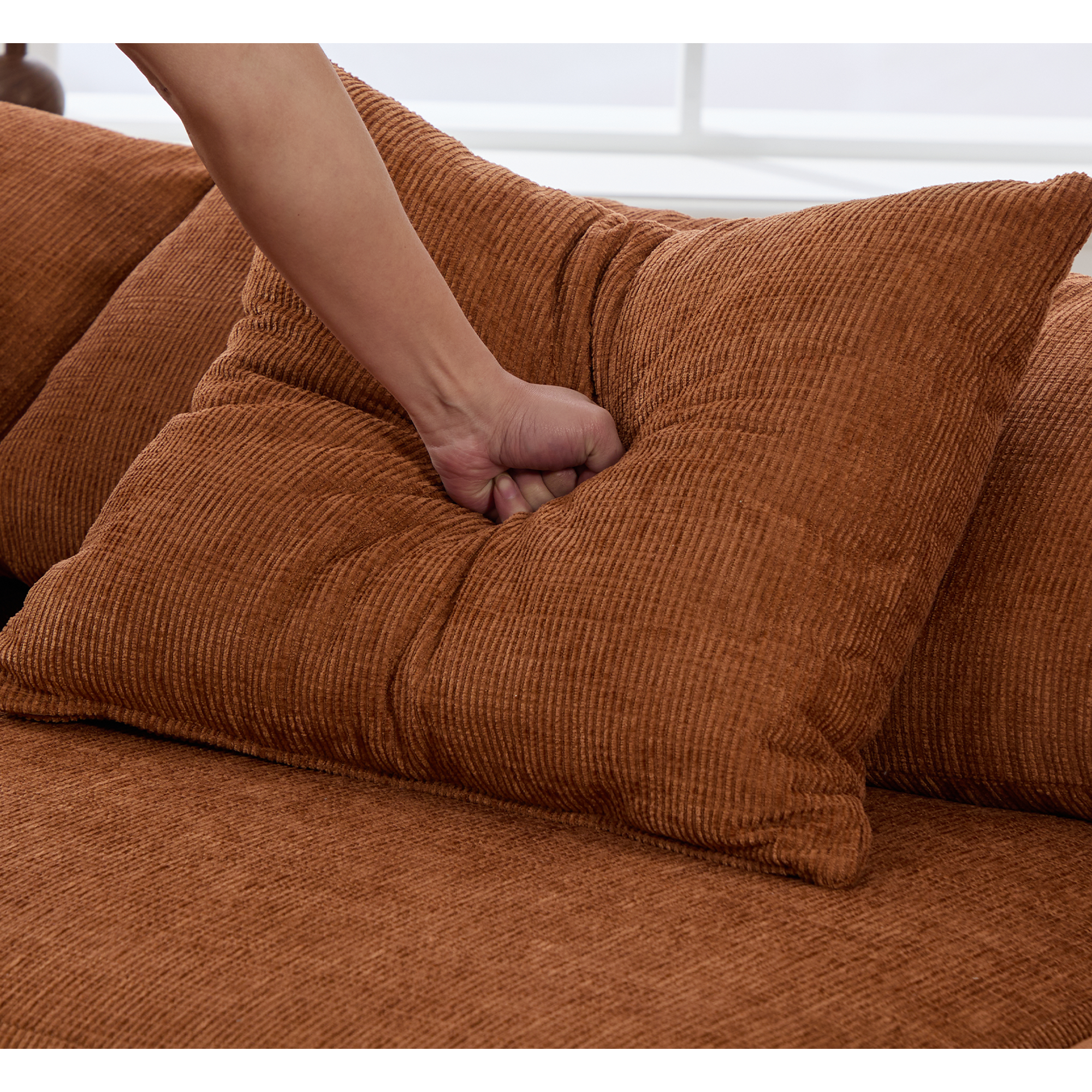 142' L Shaped Modular Sectional Sofa,No Assembly,5 Piece Couch, Convertible Sleeper Couch,Full-Compressed Couch,Free-Combined Couches,5 Seat & Ottoman,Chenille,Orange