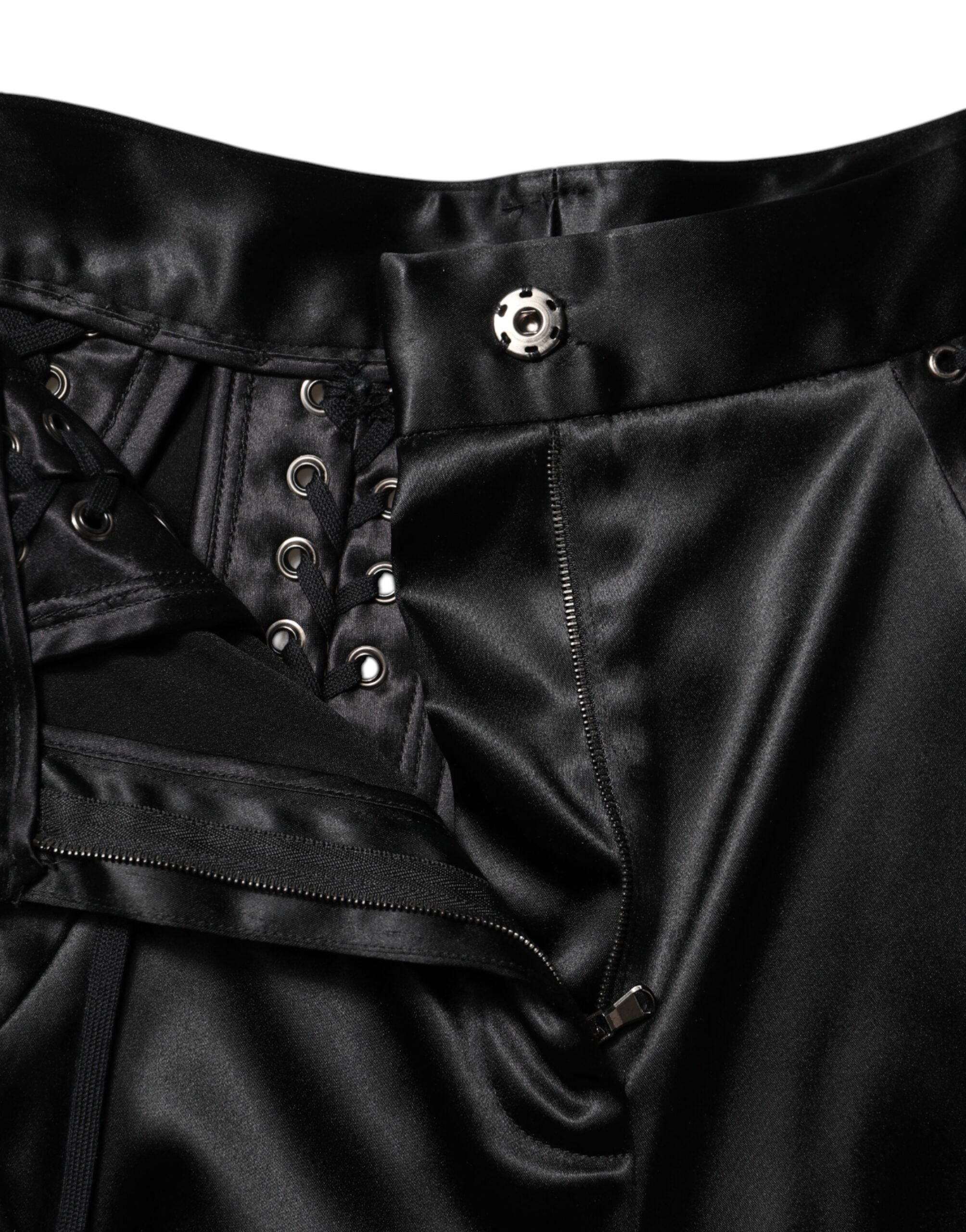 Dolce & Gabbana Black Lace Details High Waist Skinny Pants