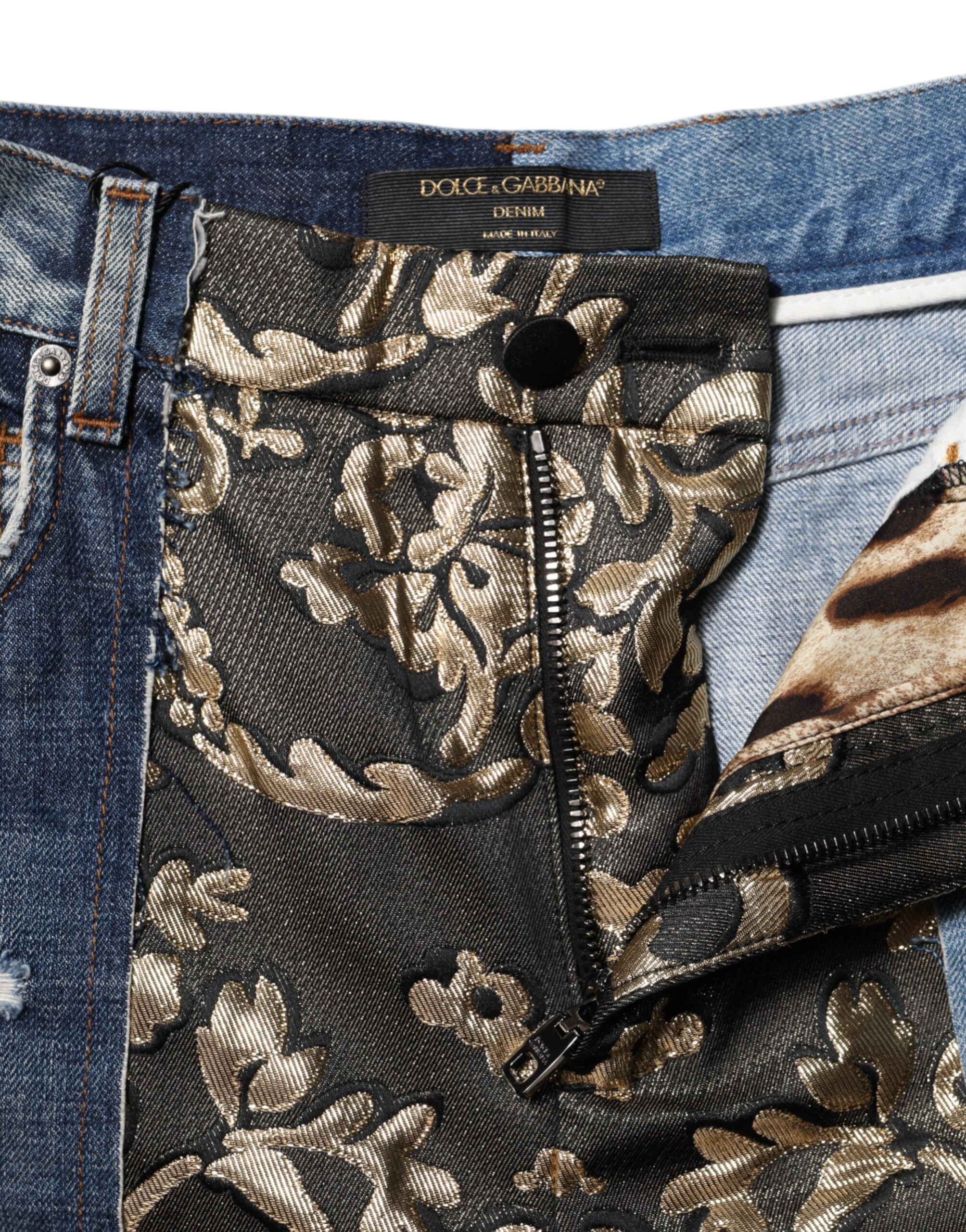 Dolce & Gabbana Multicolor Patchwork Tapered Denim Jeans
