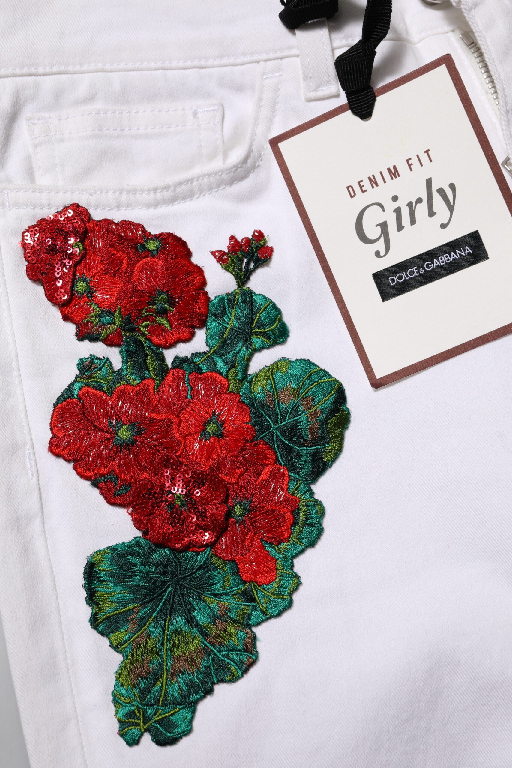 Dolce & Gabbana White Floral Embroidery GIRLY Denim Jeans