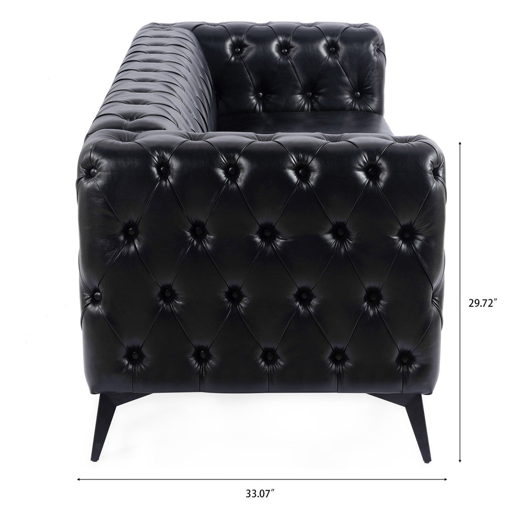 Traditional Square Arm Sofa with Removable Cushions in Black PU, 84.06 Inch Width