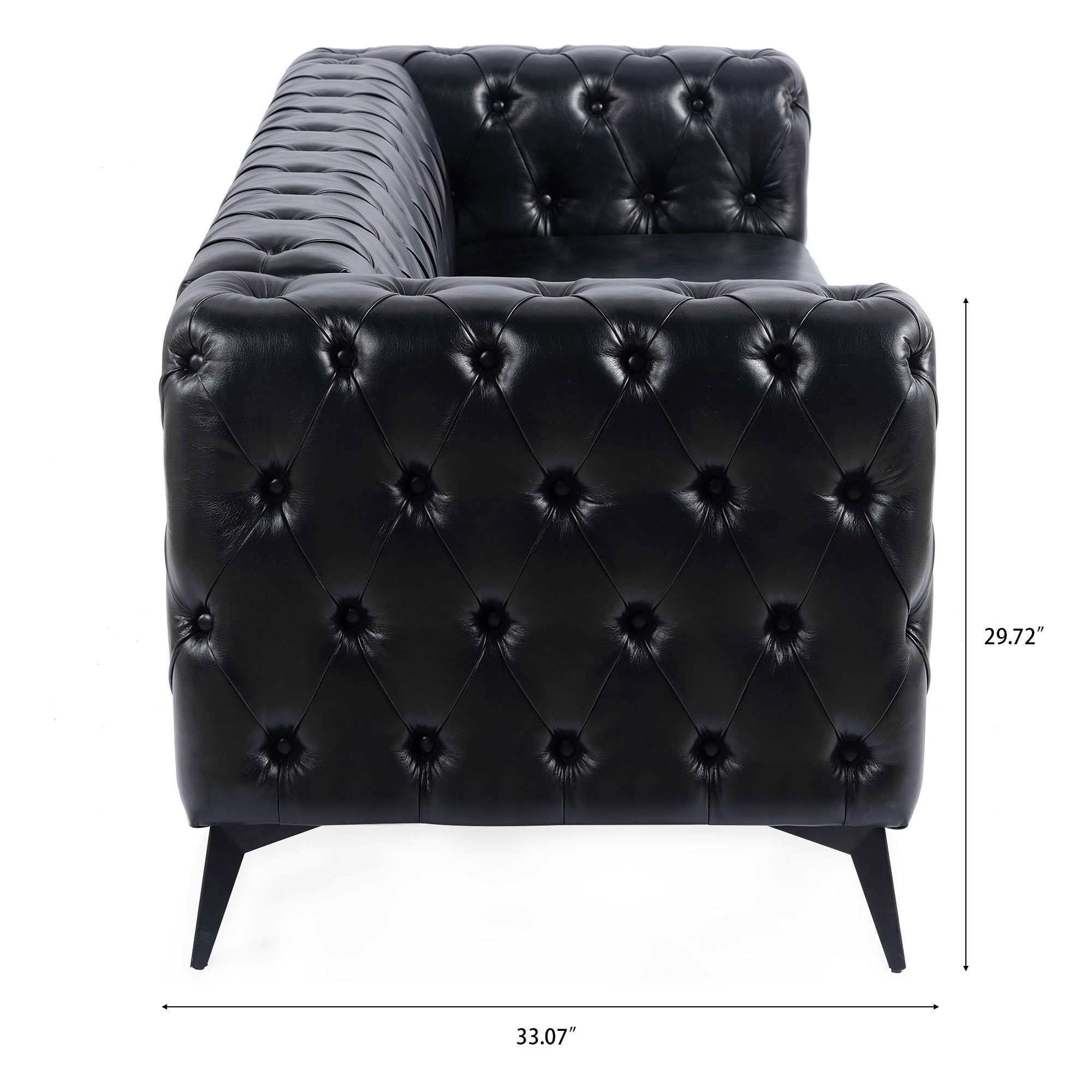 Traditional Square Arm Sofa with Removable Cushions in Black PU, 84.06 Inch Width