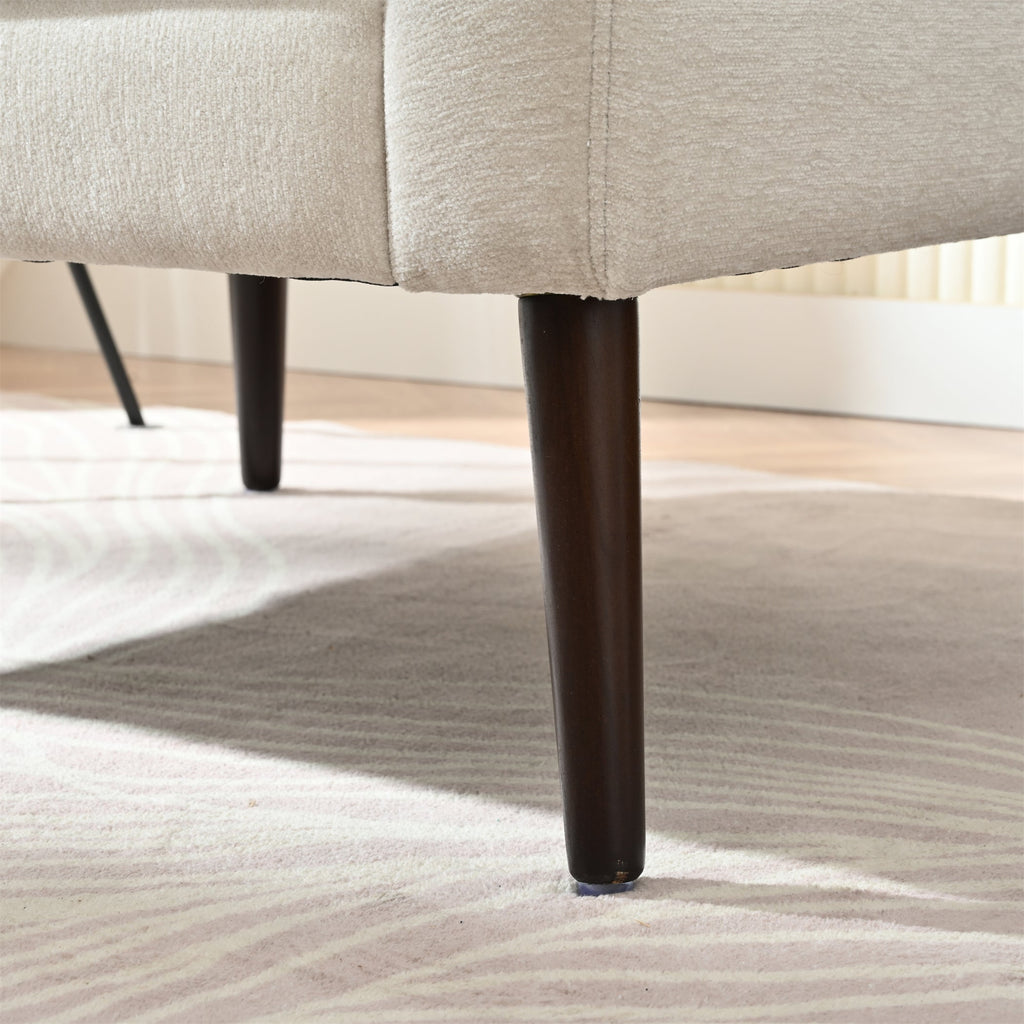 Modern Chenille Accent Chair, Upholstered Armchair for Living Room, Mid Century Fabric Lounge Chair w/Pillow, Comfortable Reading Chair with Wood Legs for Living Room, Bedroom, Reception Room (Beige)