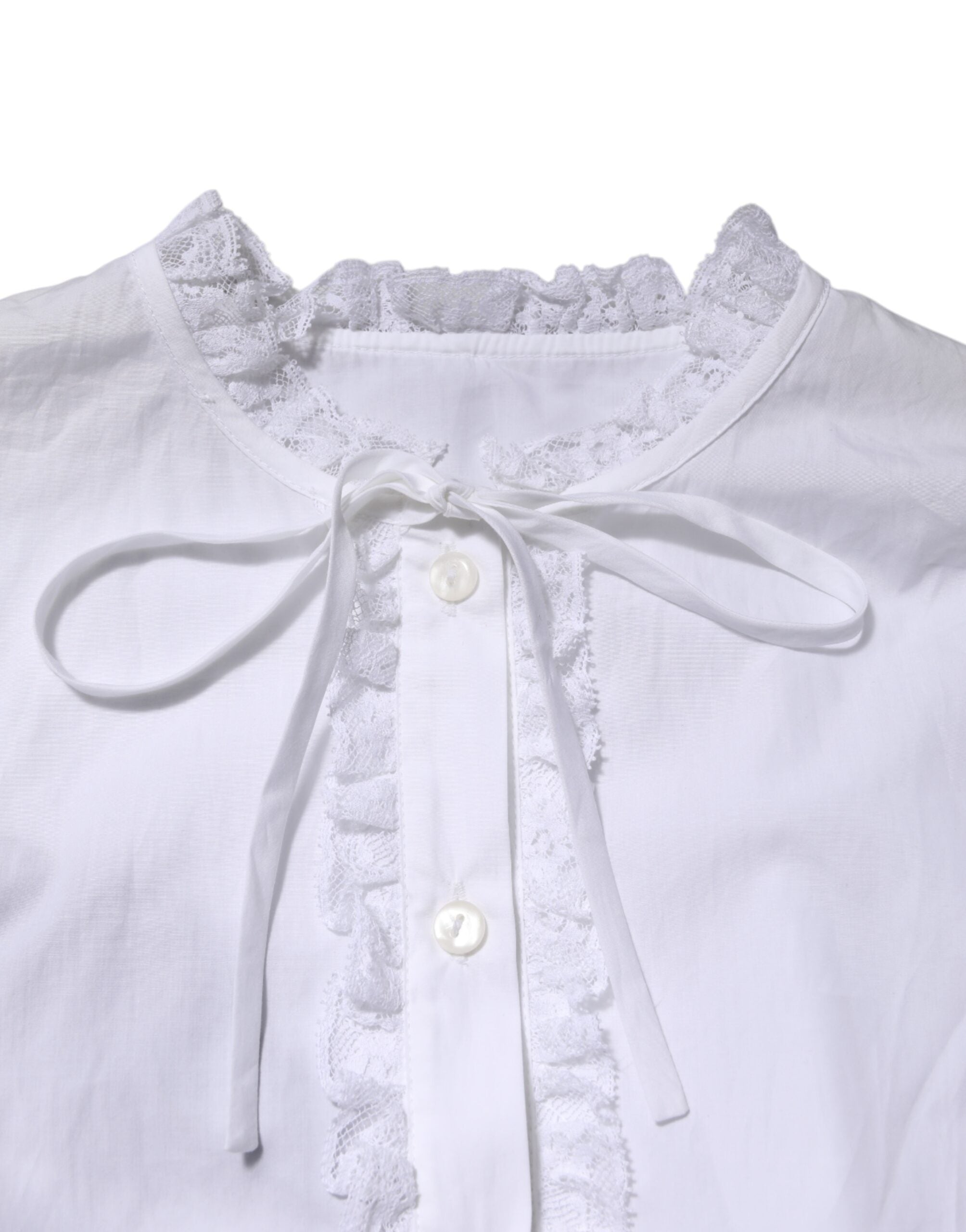 Dolce & Gabbana White Ruffled Lace Embellished Blouse Top
