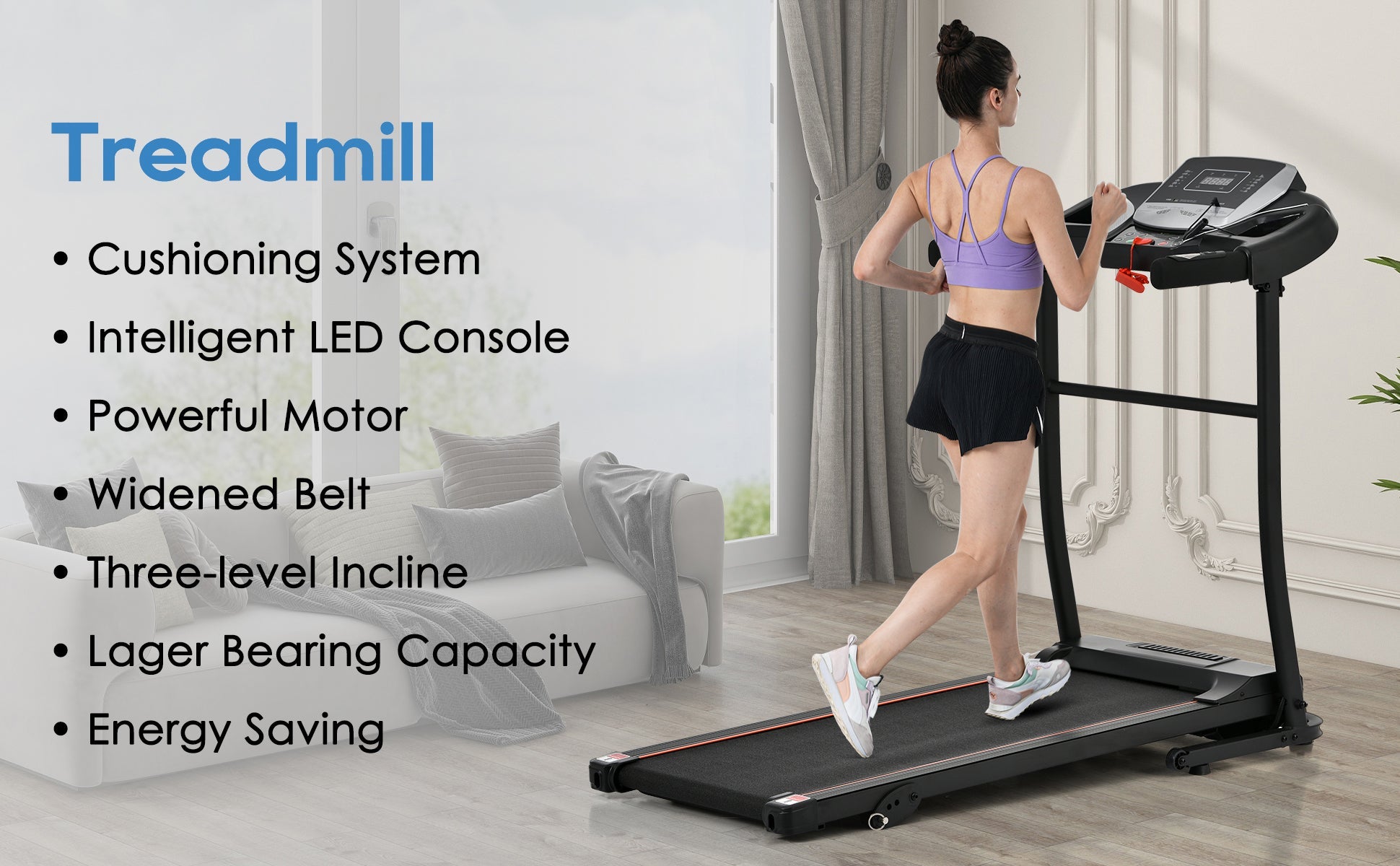 Treadmills for Home, Folding Treadmill with Incline and Heart Rate Sensor, 2.5HP Quiet Brushless with USB Charge Station, Small Space Portable Running Walking Machine, 300lbs Weight Capacity