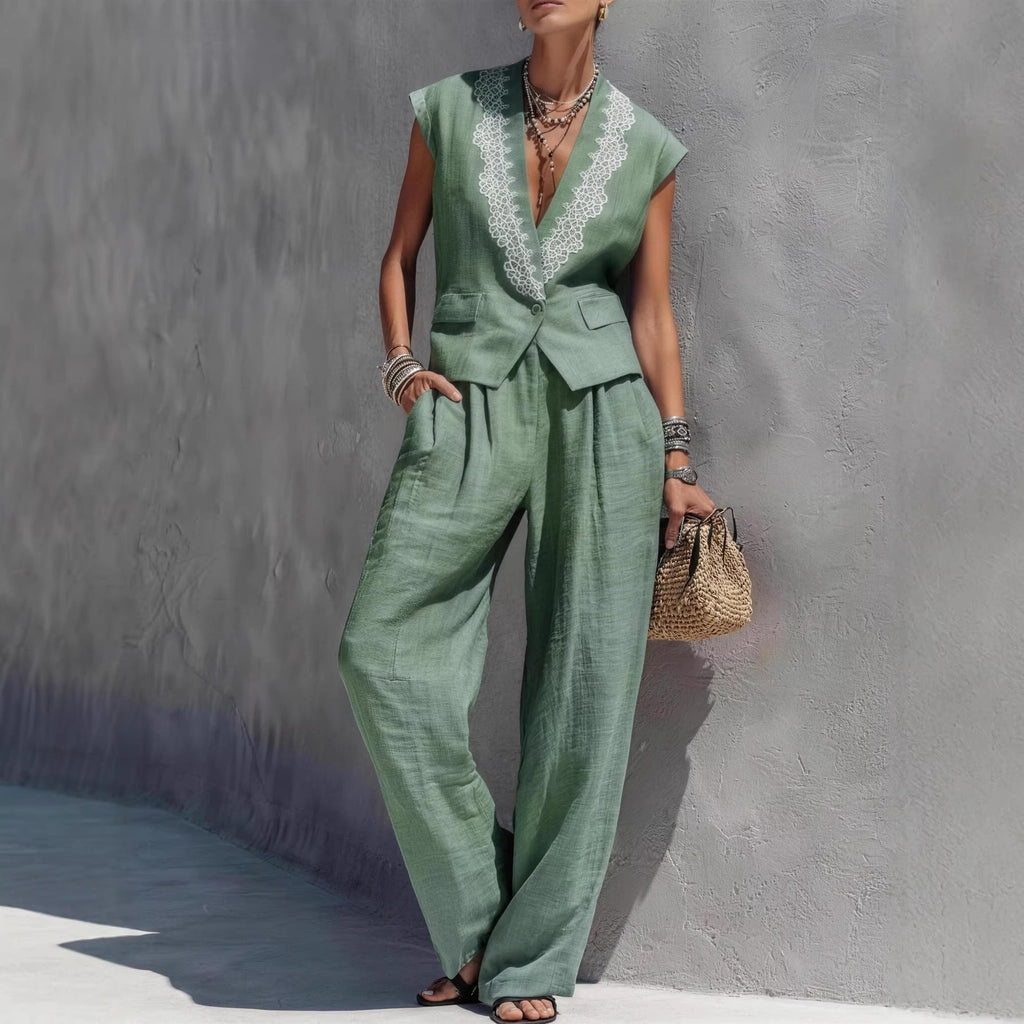 Women's Sleeveless Vest Top & Trousers Set – 2-Piece Casual Outfit