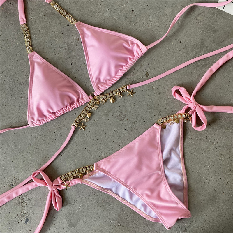 Sexy push up bikini Metallic swimsuit Women Tie side swimwear women Summer bathers High cut bathing suit women