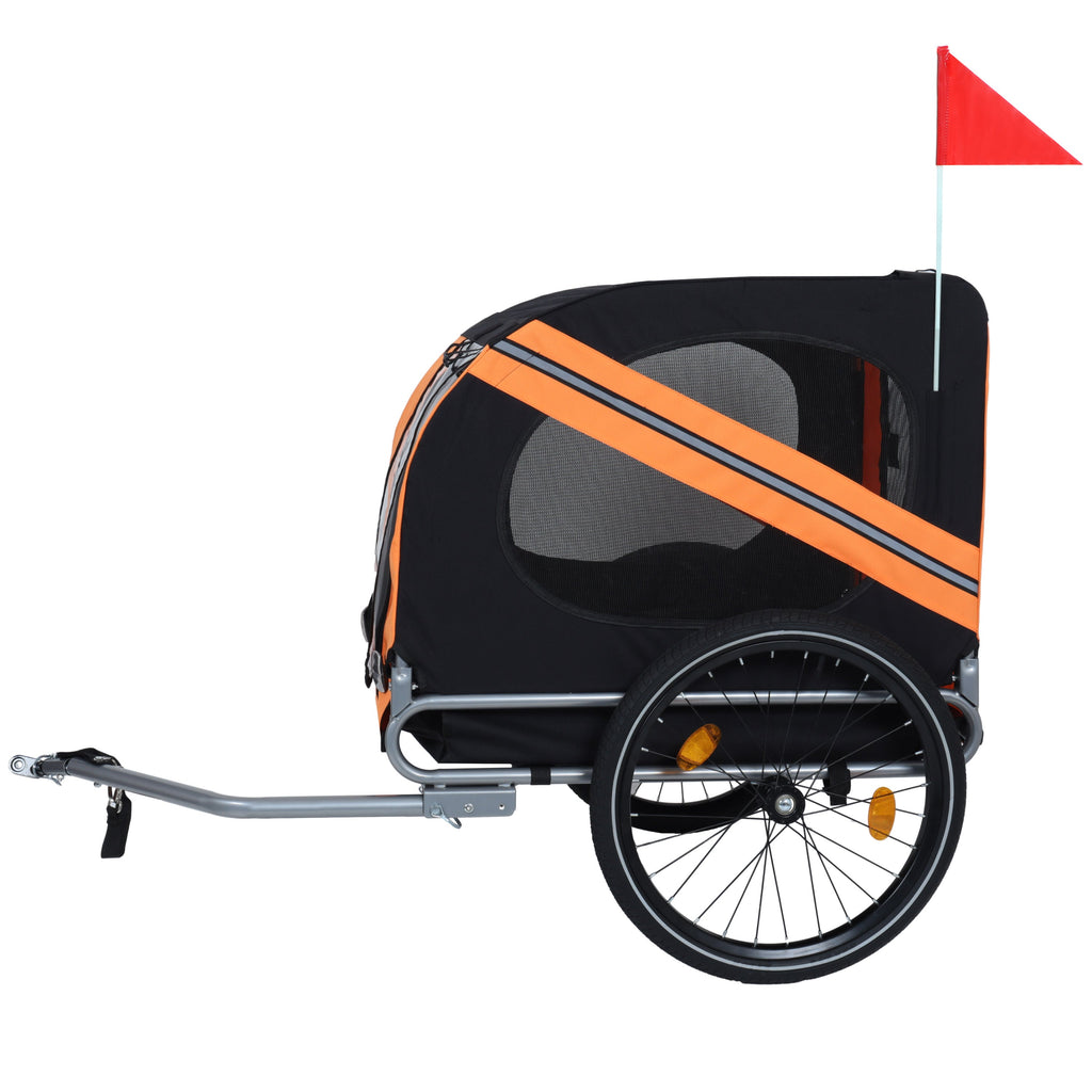 Large Folding Bike Trailer for Dogs – 66LB Capacity All-Terrain Pet Carrier, Durable Steel Frame for Cycling, Jogging, Camping & Outdoor Adventures, Black-Orange