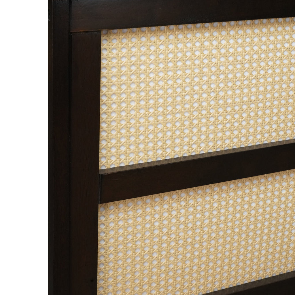 King Size Bed with Rattan Headboard, Two Storage Drawers, Rubber Wood Bed with Enhanced  Support Salts and Feet,Espresso