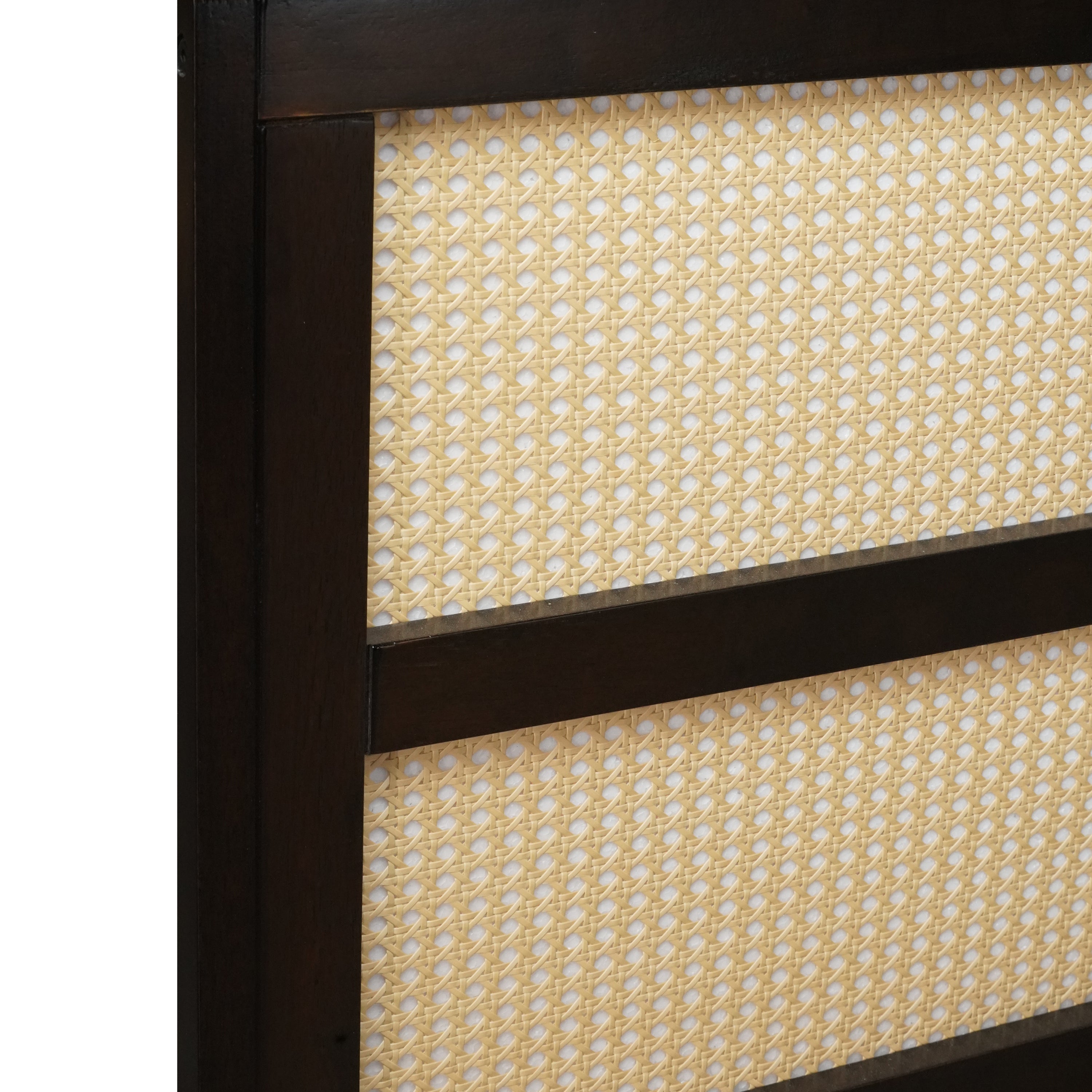 King Size Bed with Rattan Headboard, Two Storage Drawers, Rubber Wood Bed with Enhanced  Support Salts and Feet,Espresso