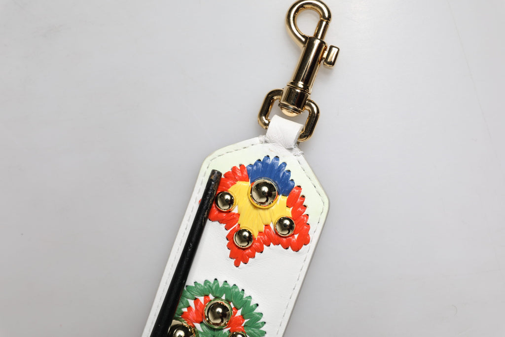 Dolce & Gabbana White Calfskin Raffia Embroidered Patchwork Shoulder Strap