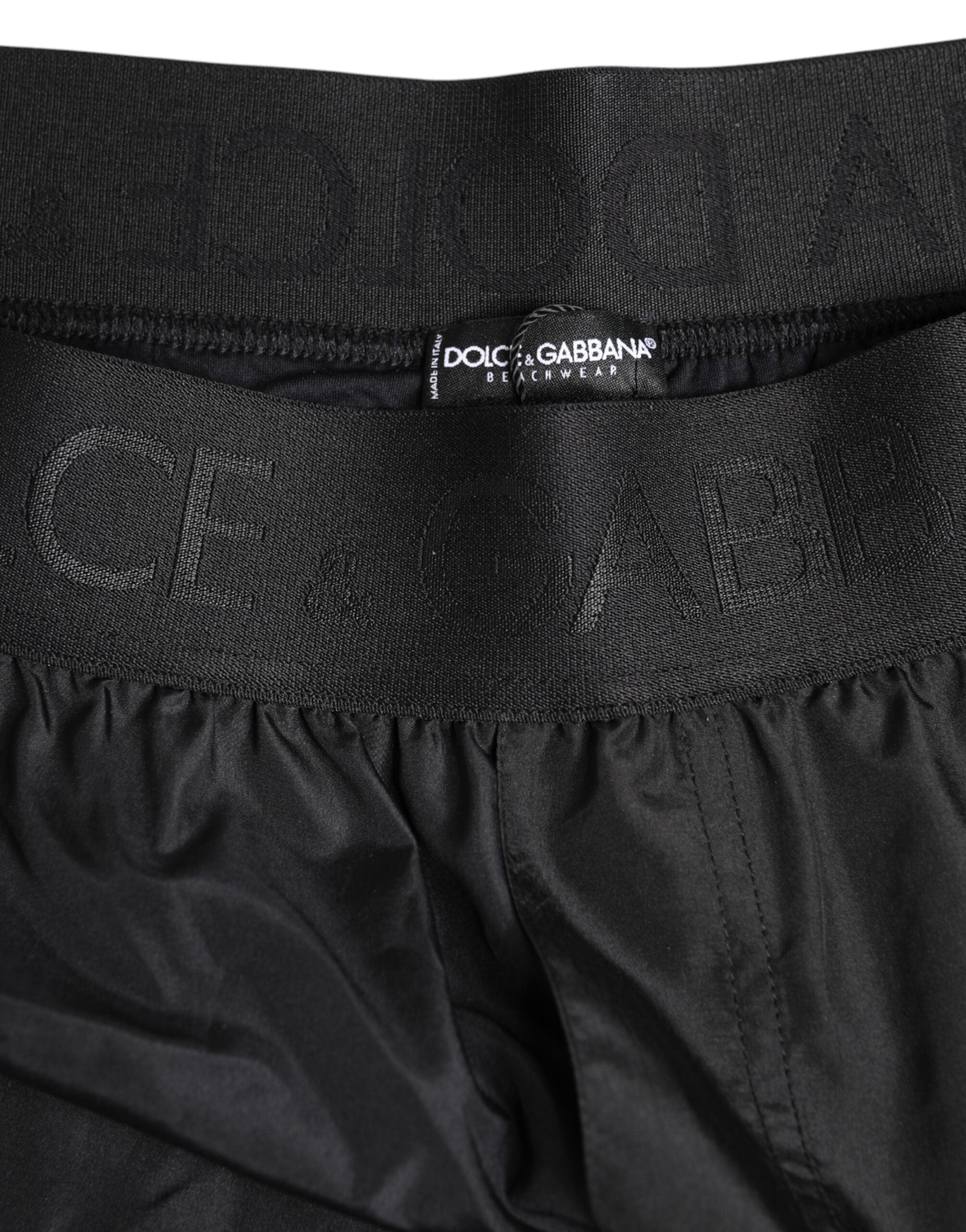 Dolce & Gabbana Black Logo Print Beachwear Men Shorts Swimwear