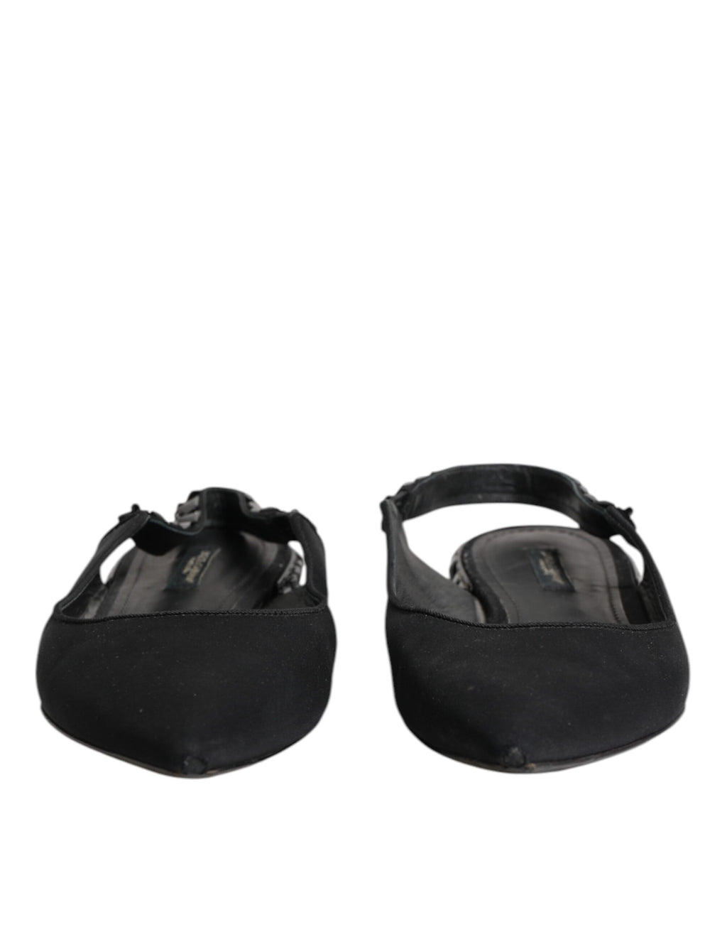 Dolce & Gabbana Black Crystal Charmeuse Slingback Shoes