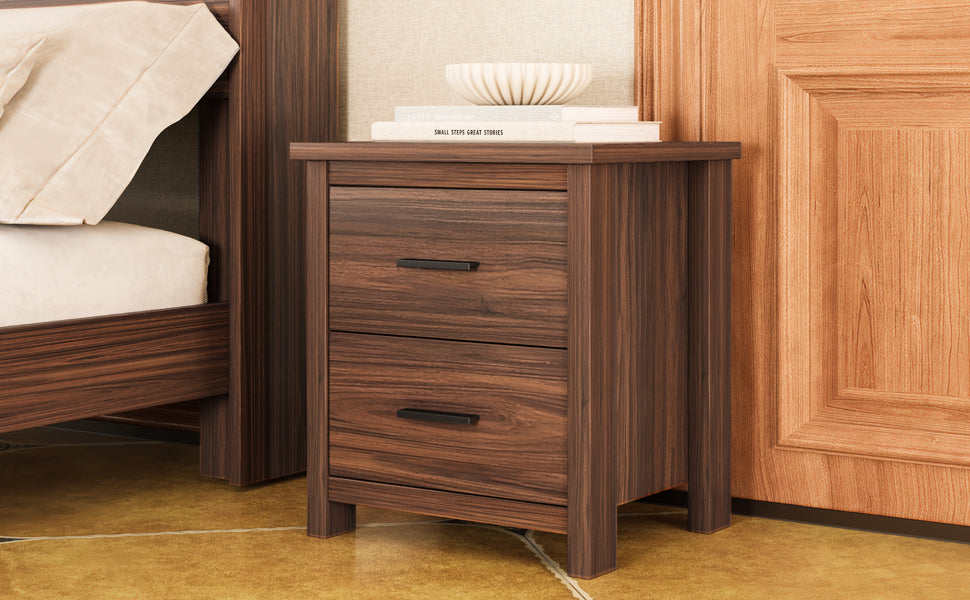 4PCS Bedroom Sets, Wooden Queen Size Bed Frame with Storage Headboard and Charging Station, 2 Nightstands with 2 Drawers, 1 Dresser with 5 Drawers, Walnut(old SKU HL000102AAD)