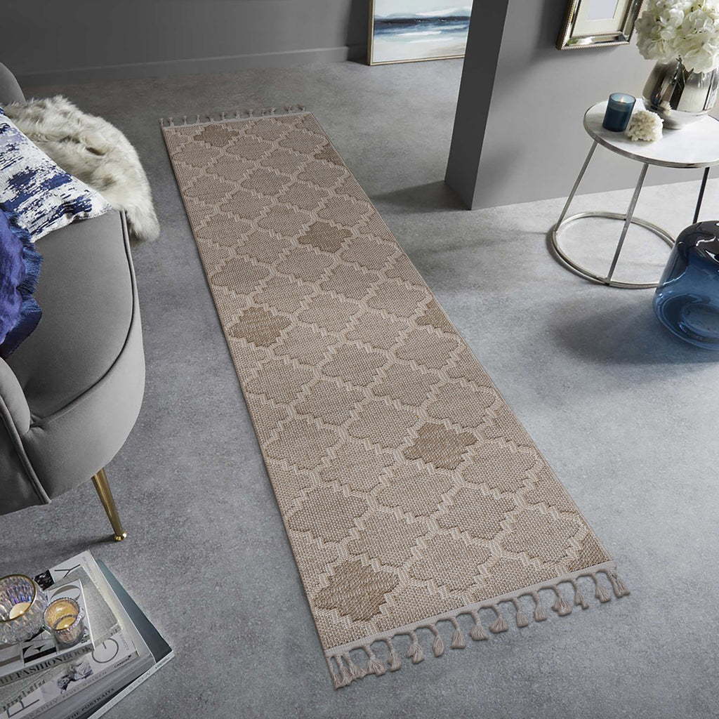 NAAR Guros Collection 2X8 Cream / Trellis Indoor / Outdoor Runner Rug