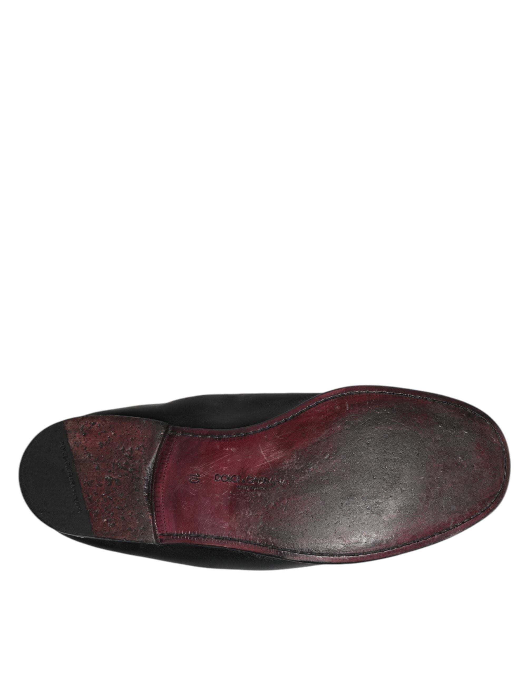 Dolce & Gabbana Black Leather Slip On Men Flat Loafers Shoes