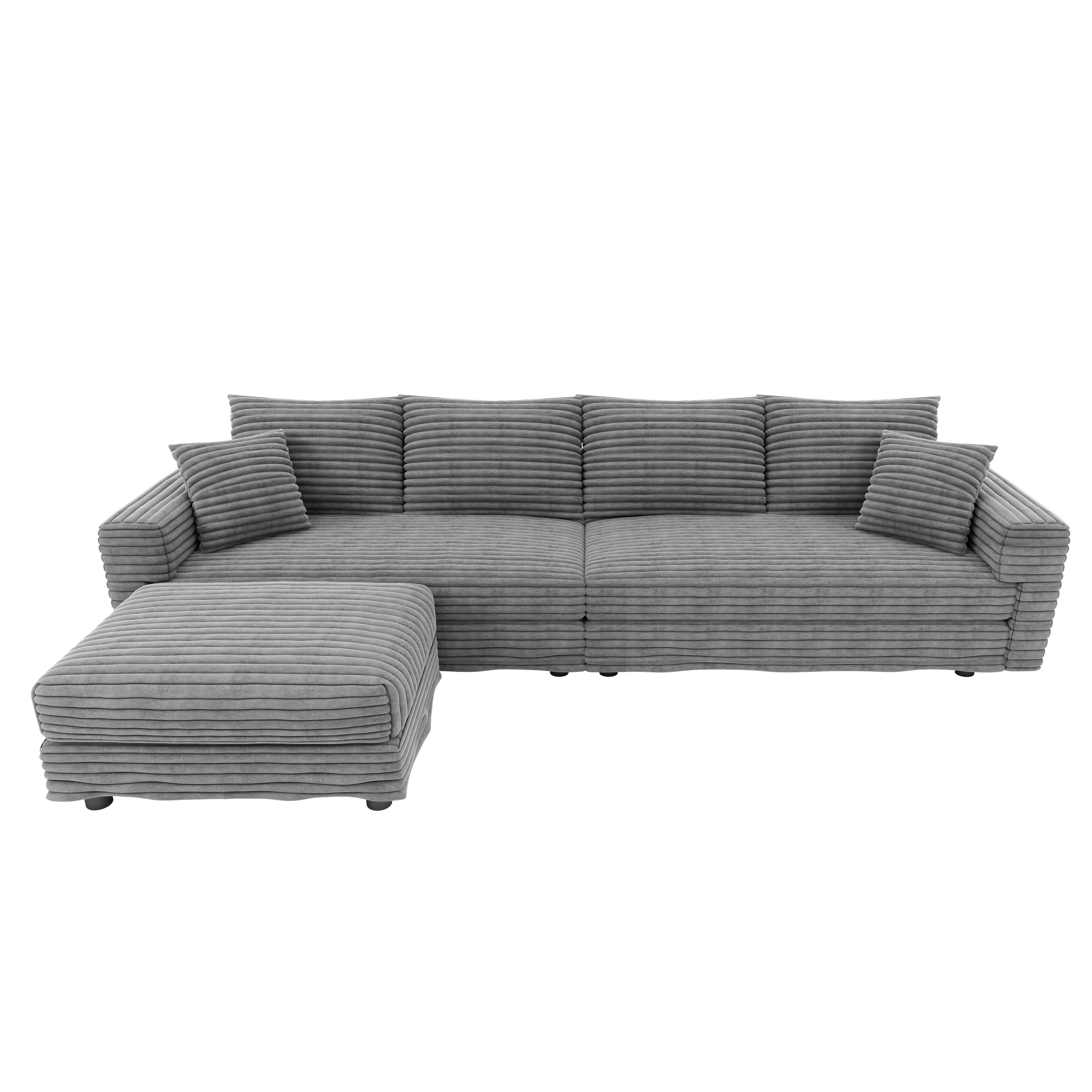 102.4 'Plush Corduroy 4-Seat Sofa,Modern Comfy Upholstered Sofa Cloud Couch,Deep Seat Couches with Soft Pillows and Movable Ottoman,Convertible Sofa Lounge Chair,for Living Room,Apartment,Office,Grey