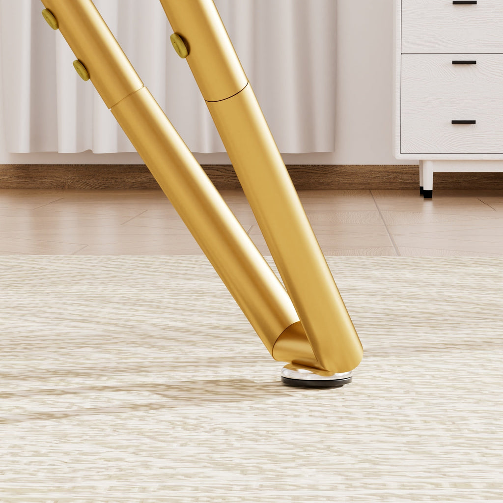 Modern Round Tempered Glass Dining Table with Sturdy Metal Legs for 1-4 People, Gold, 35.4 Inches