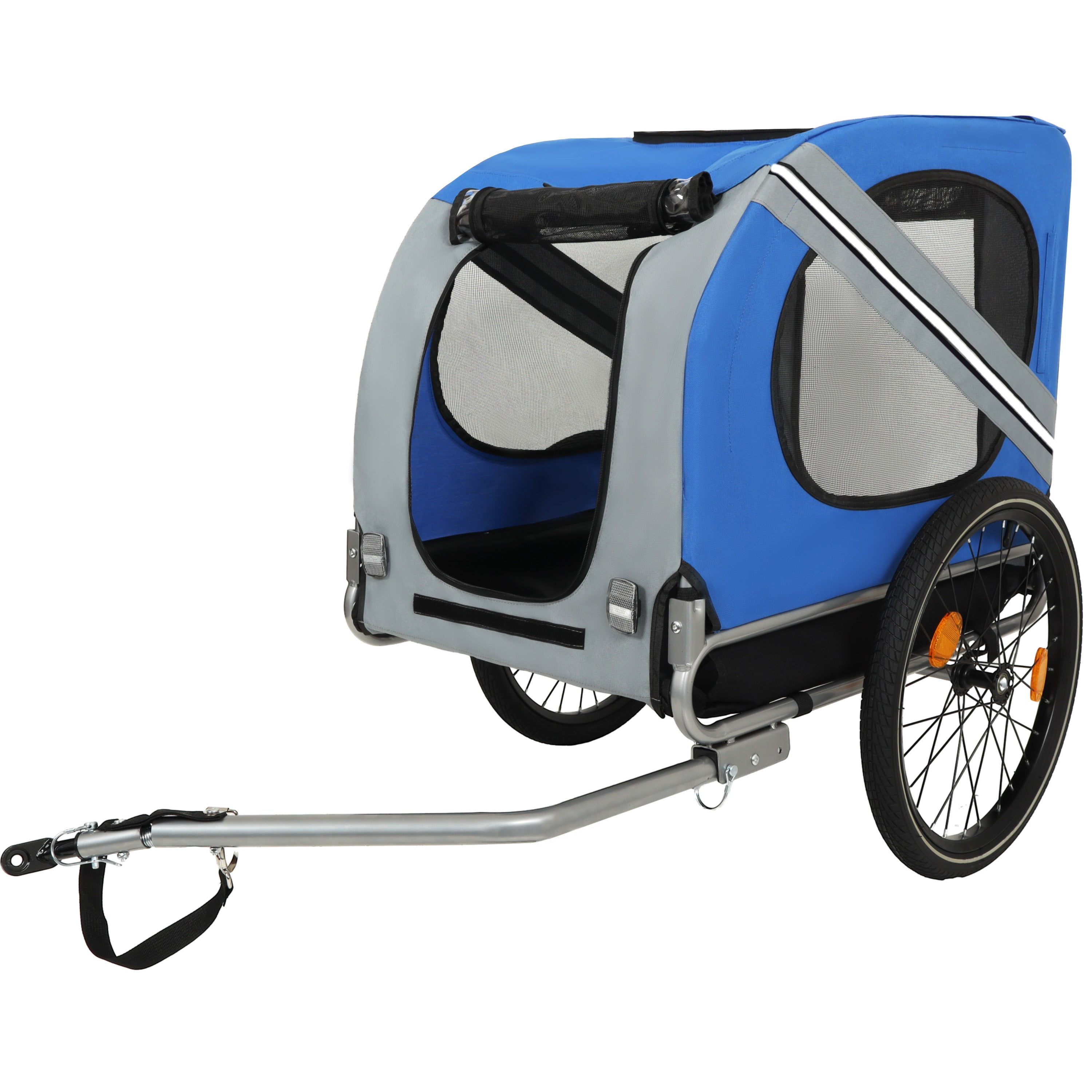 Large Folding Bike Trailer for Dogs – 66LB Capacity All-Terrain Pet Carrier, Durable Steel Frame for Cycling, Jogging, Camping & Outdoor Adventures, Blue-Gray