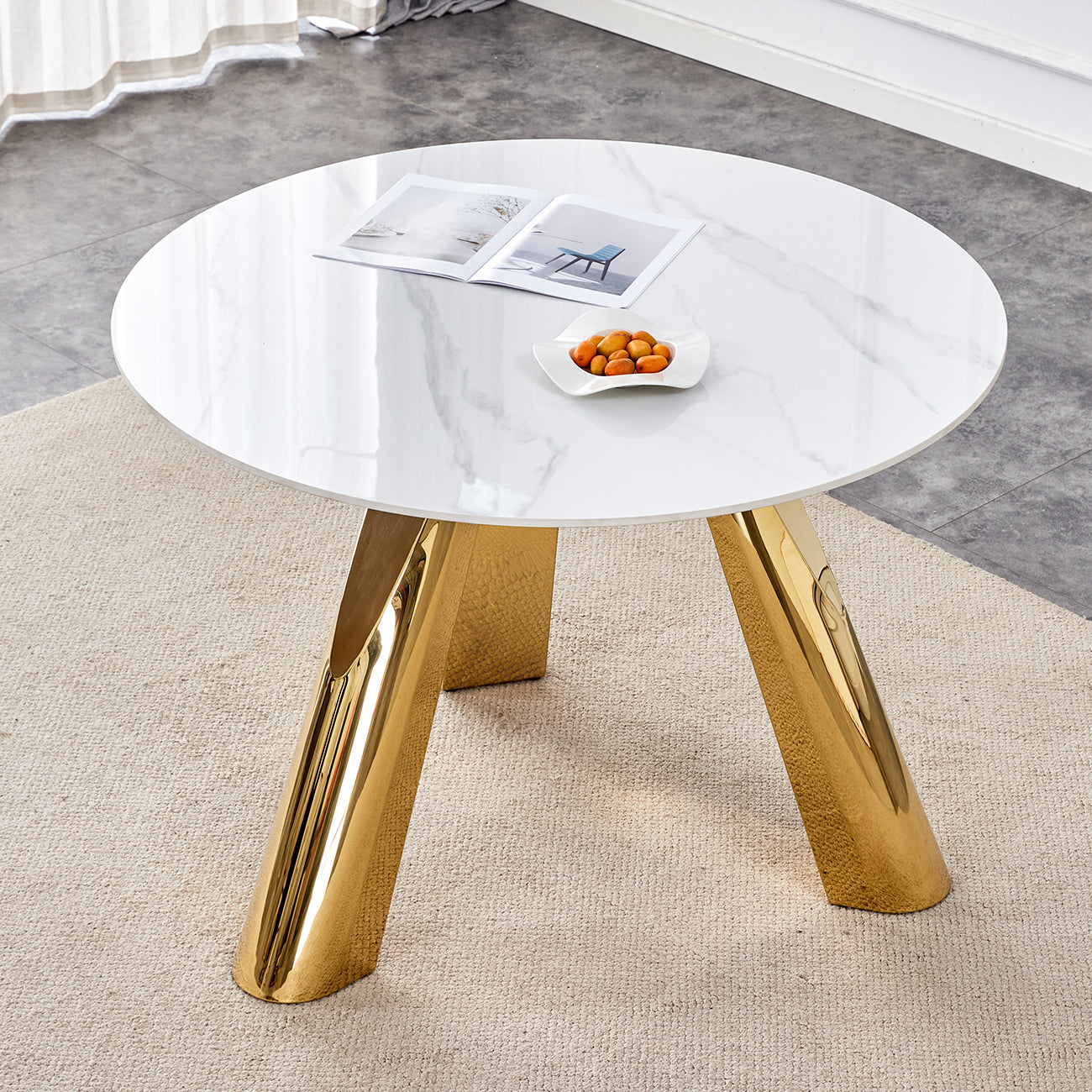 42' Luxury Sintered Stone Table: 0.45' Durable Top + 6' Steel Legs, 500lb Capacity, Stain/Heat-Resistant White/Gray Veined Surface - Modern Minimalist Design
