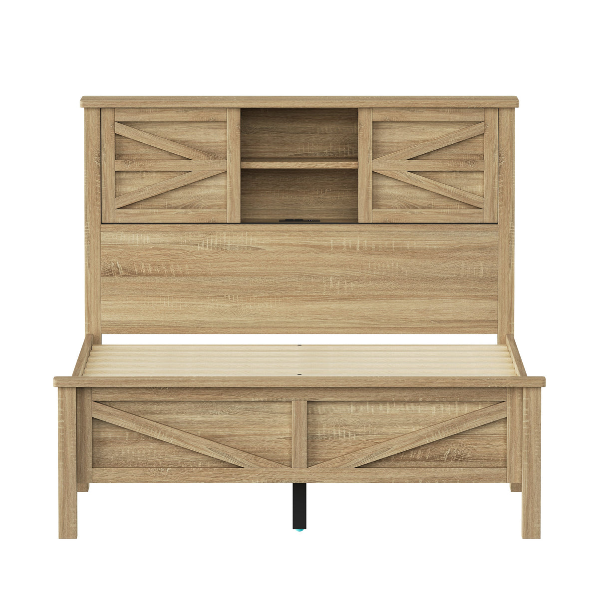 3-Pieces Bedroom Sets Full Size Farmhouse Platform Bed with Double Sliding Door Storage Headboard and Charging Station, Storage Nightstand and Dresser, Natural