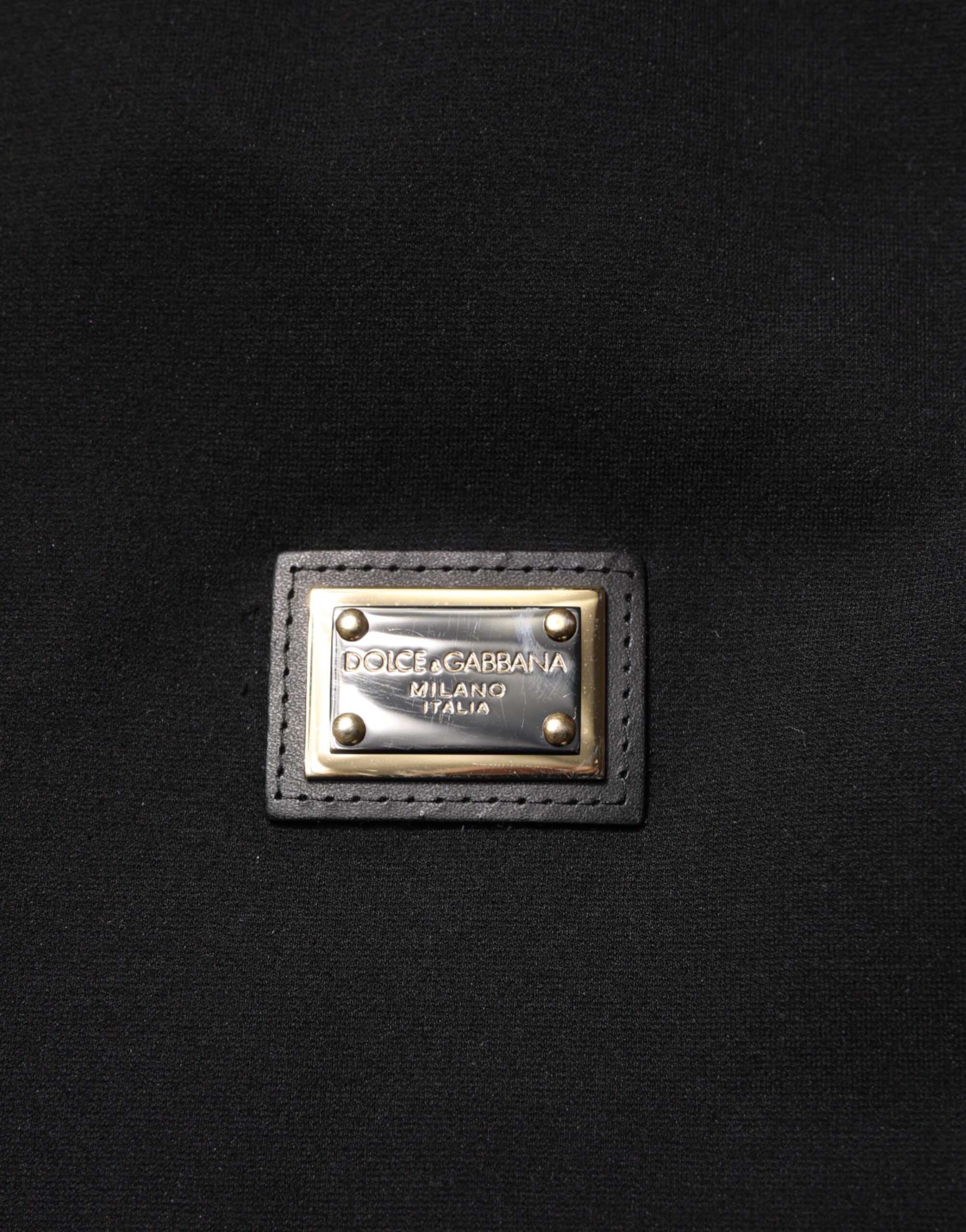 Dolce & Gabbana Black Sleeveless Hooded Logo Plaque Jacket