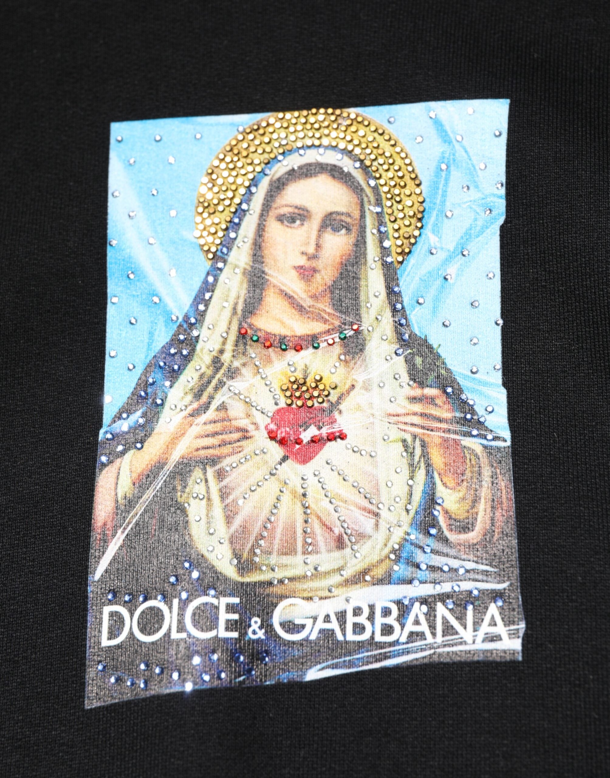 Dolce & Gabbana Black Printed Hoodie Crystal Embellished Jacket