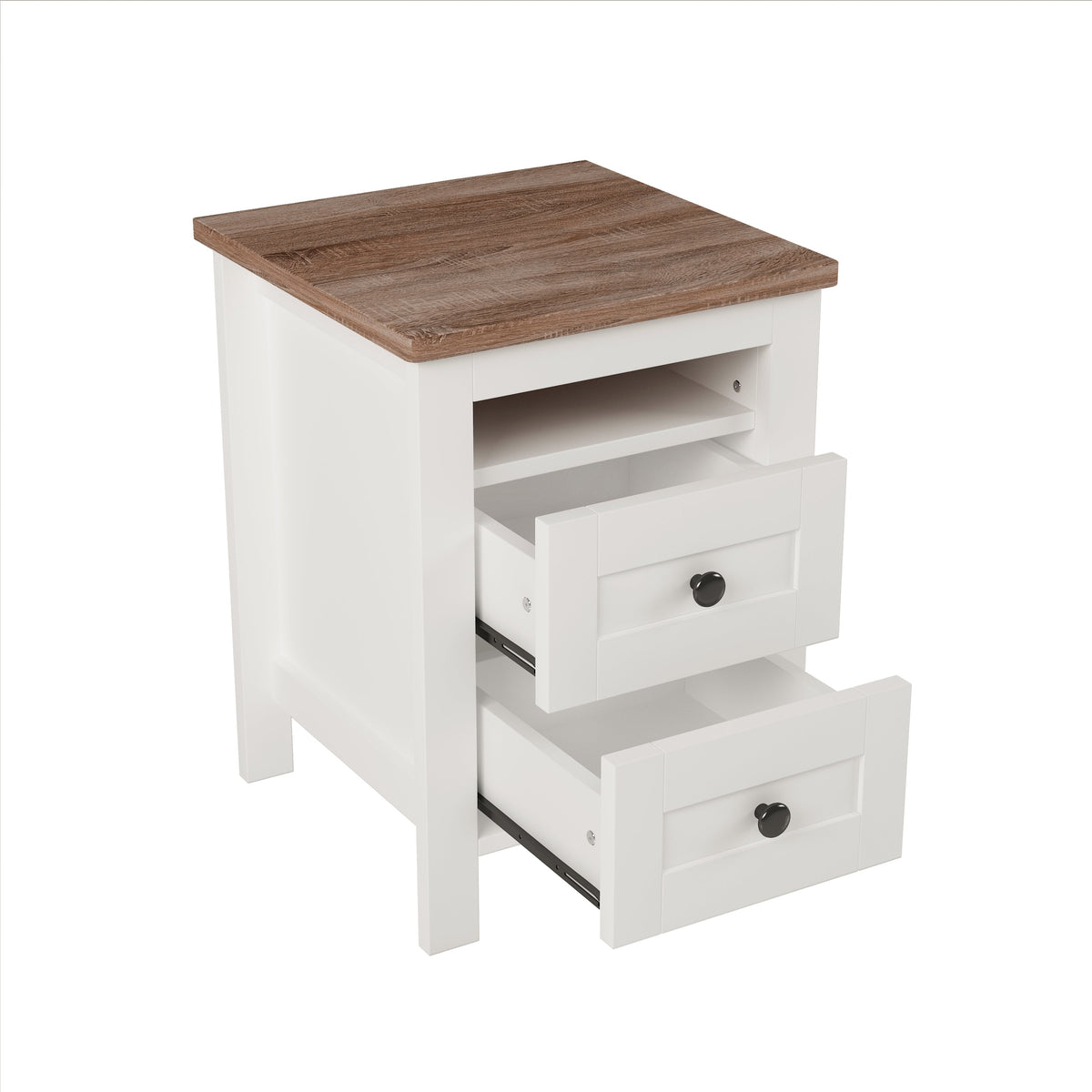 3-Pieces Bedroom Sets Full Size Farmhouse Platform Bed with Double Sliding Door Storage Headboard and Charging Station, Storage Nightstand and Dresser, White+Brown(Old SKU HL000091AAK)