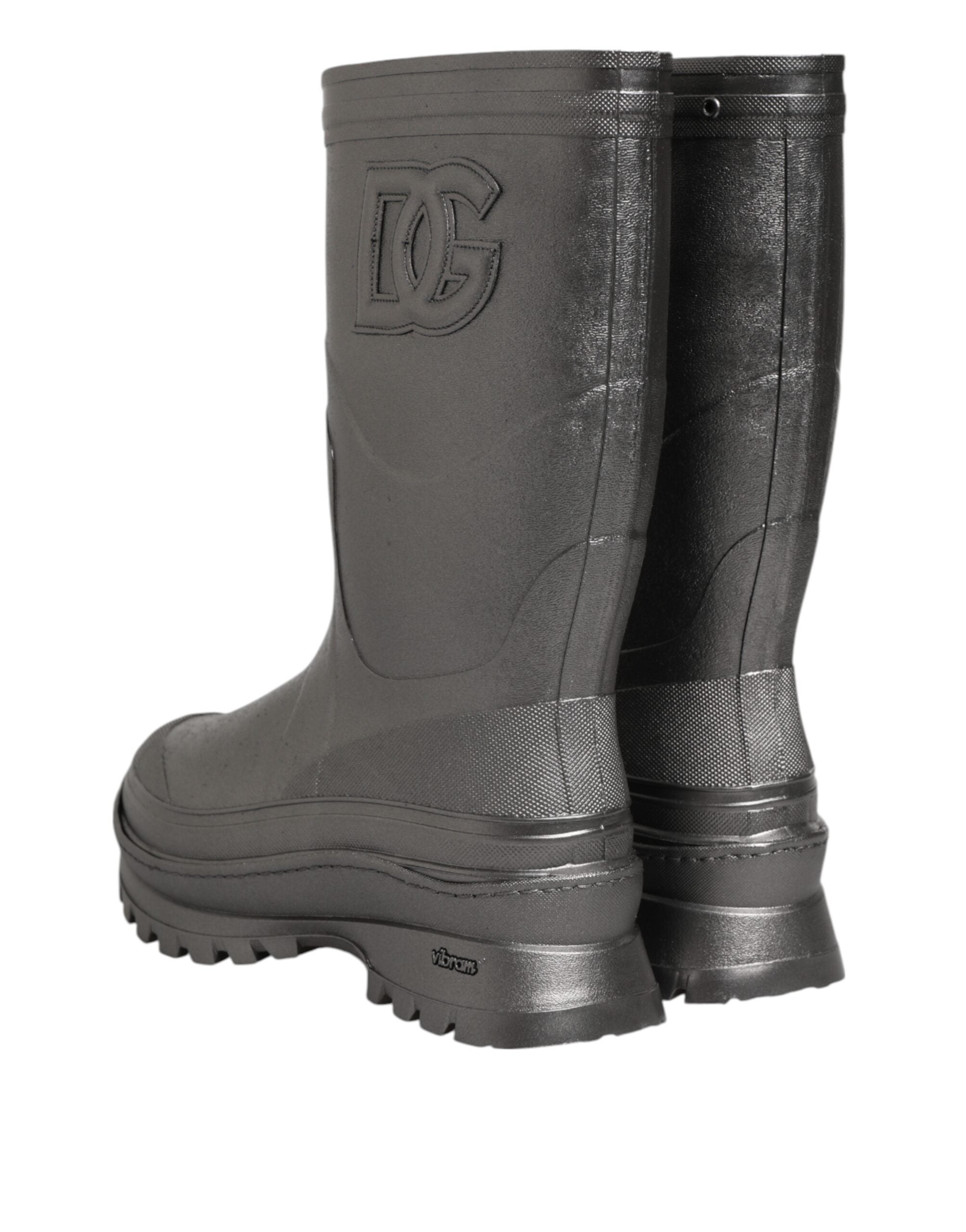 Dolce & Gabbana Black Argento Pull On Rain Boots Shoes