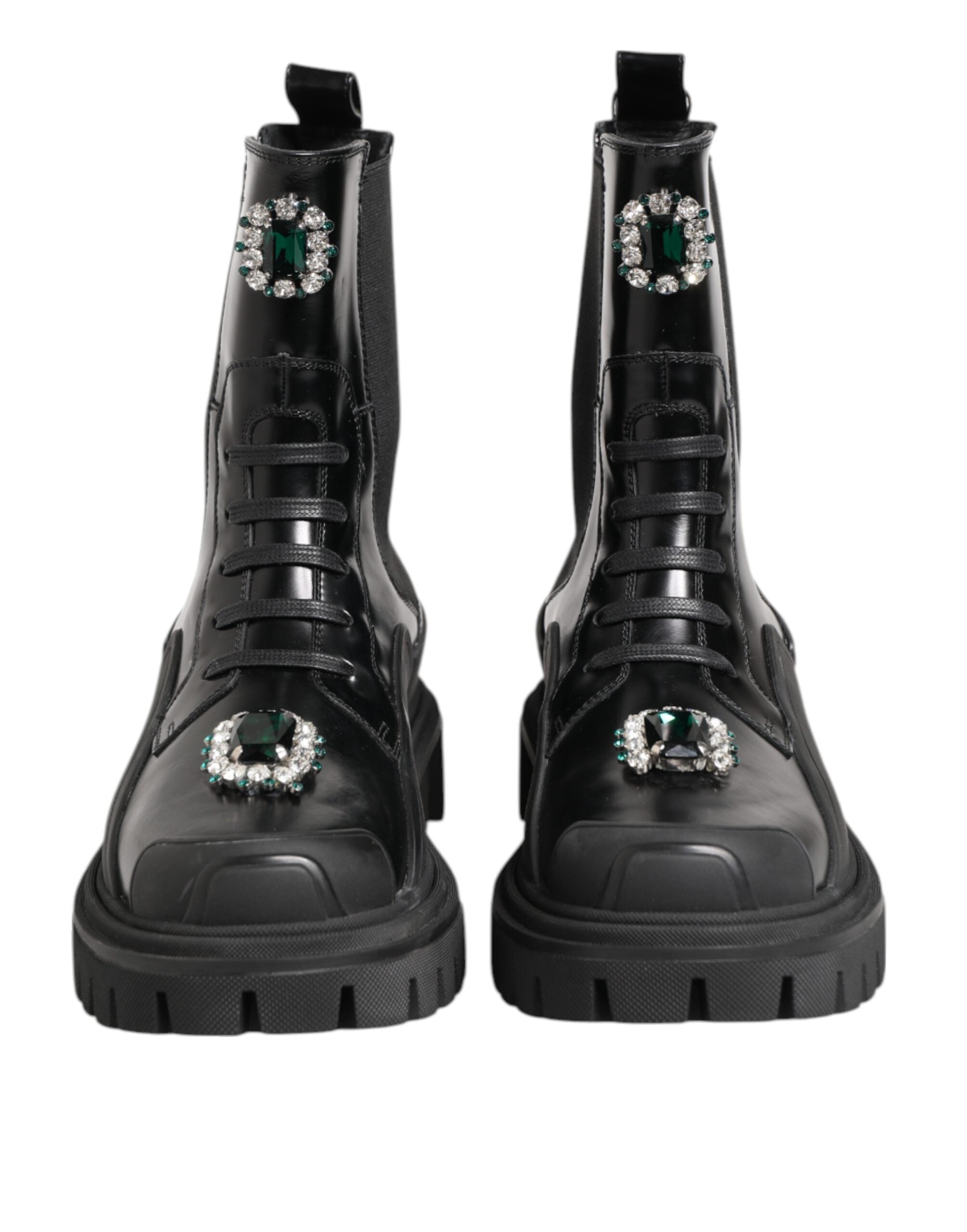 Dolce & Gabbana Black Crystal Embellished Combat Boots Shoes