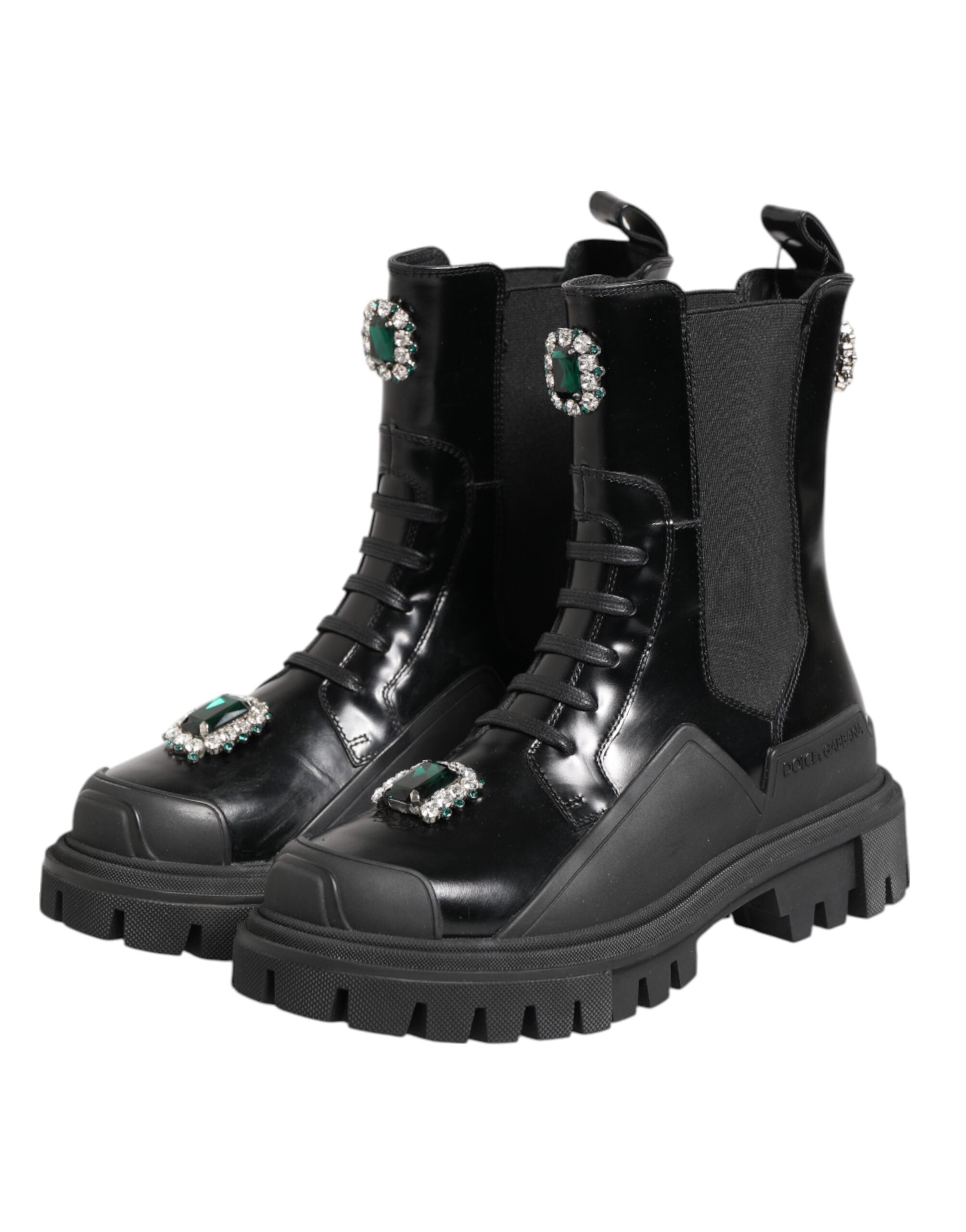 Dolce & Gabbana Black Crystal Embellished Combat Boots Shoes