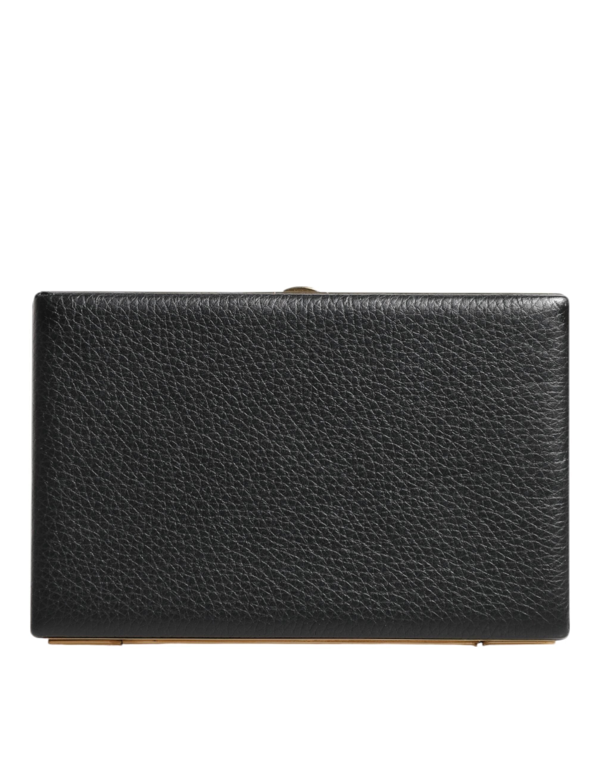 Dolce & Gabbana Black Leather Gold Frame Clutch Evening Party Purse Bag
