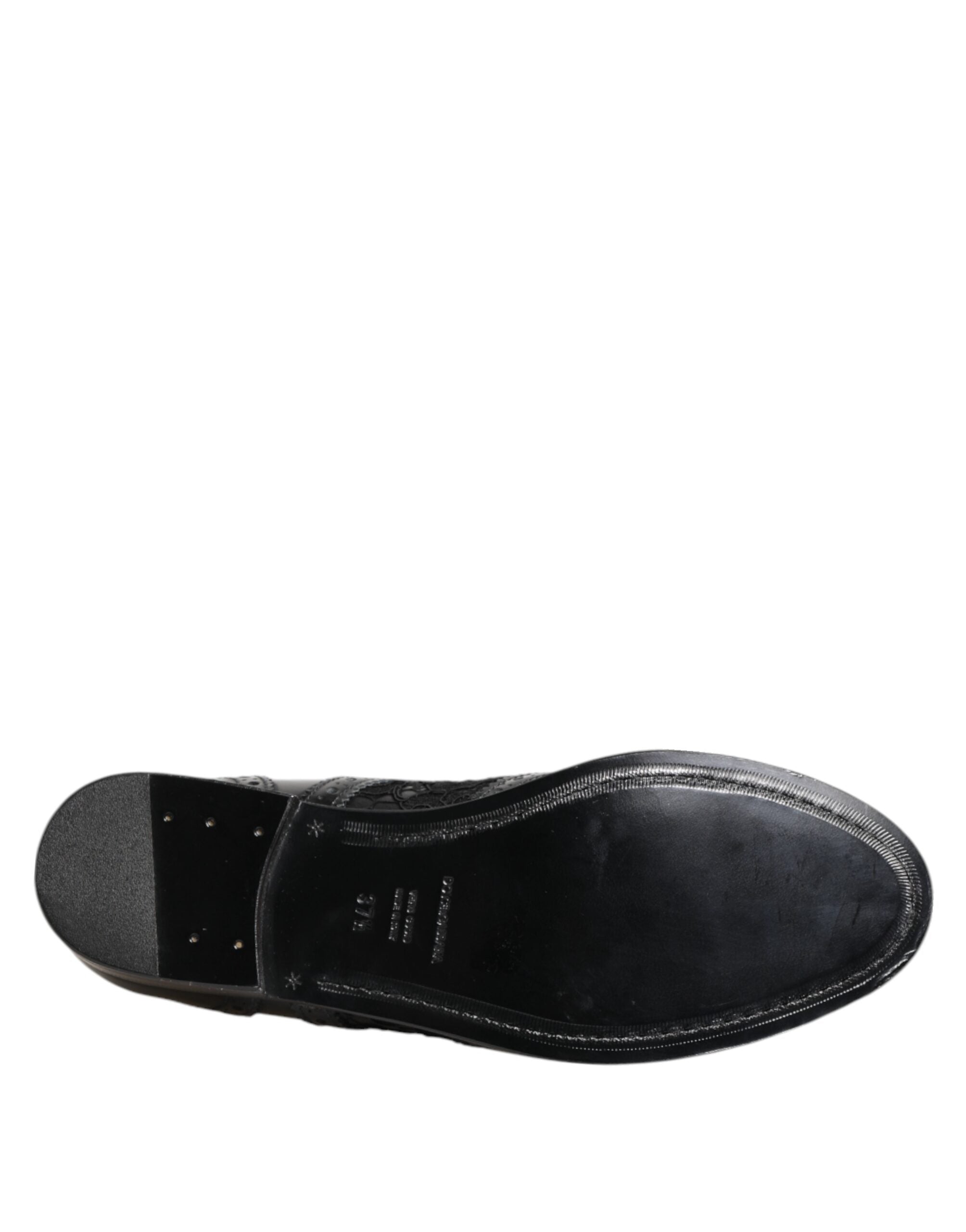 Dolce & Gabbana Black Leather Floral Lace Dress Formal Shoes