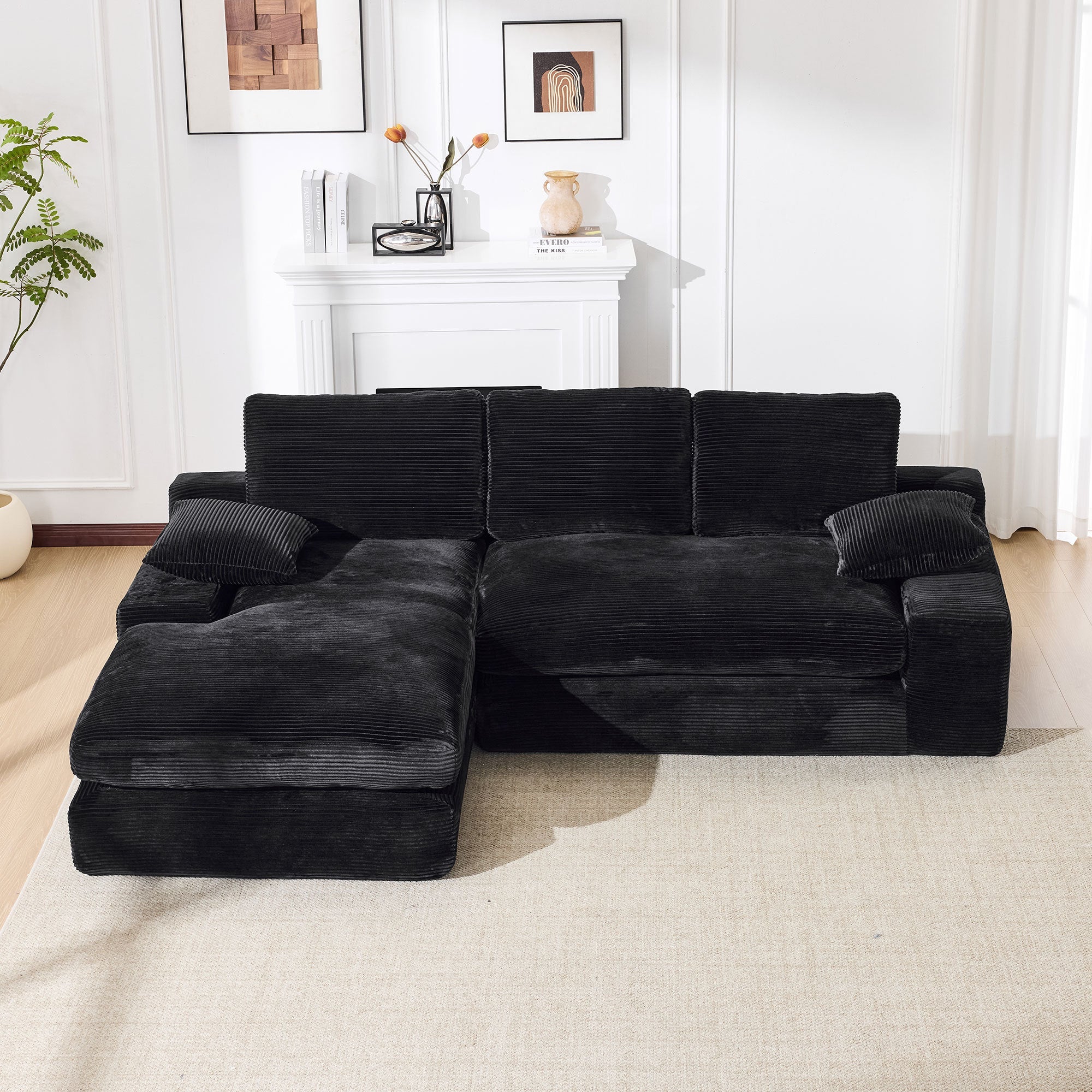 99*69' Modular Sectional Living Room Sofa Set, Modern Minimalist Style Couch, Upholstered Sleeper Sofa for Living Room, Bedroom, 2 PC Free Combination, Installation-free Sofa, L-Shape, Black